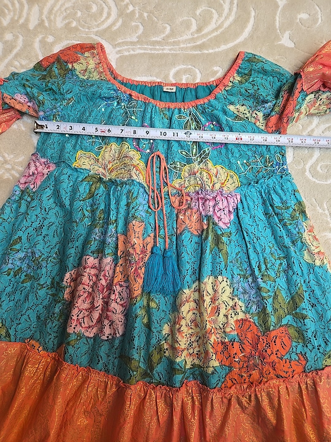 NWOT Boho Embellished Colorful Beaded And Sequin Ruffle Details Mini Dress S/M
