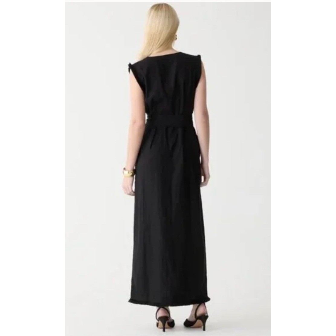 J Crew Black Linen Button Front Belted Midi/Maxi Shirtdress Sz XL: Preppy