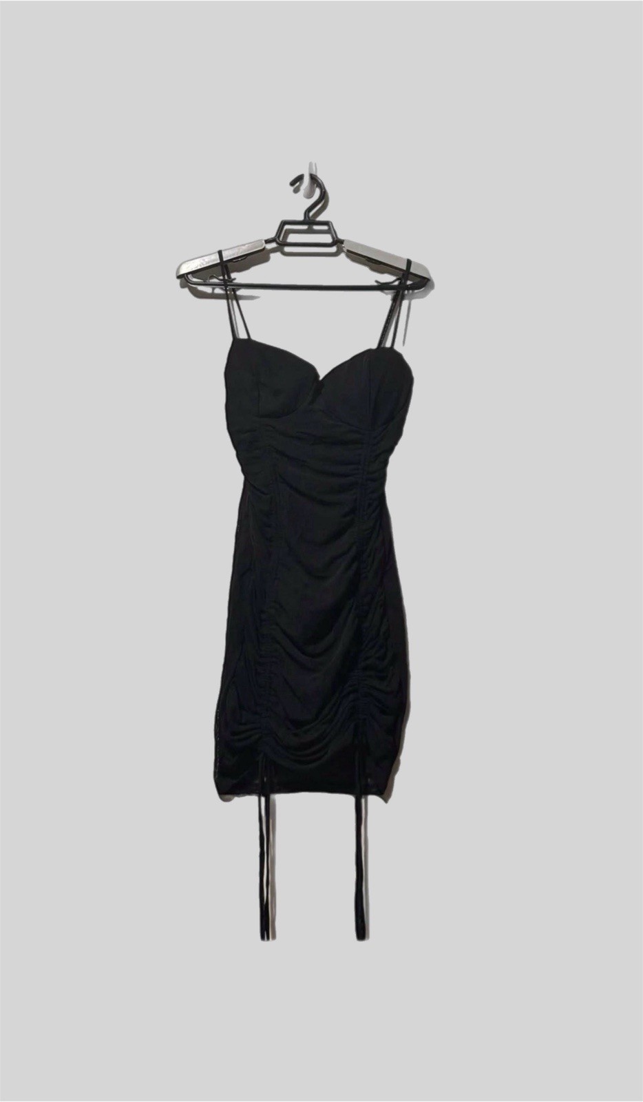 Dolls Kill (K) Tresser Dress S Black Mesh Ruched Bodycon Midi Goth Alt LBD NWOT