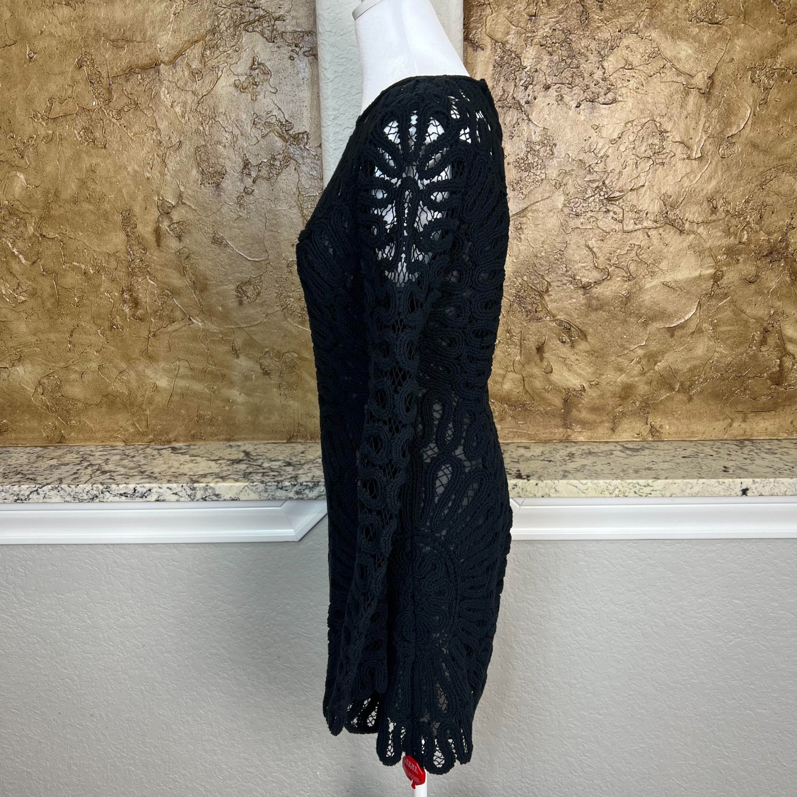NWT Simkhai McCall Cage Dress Crochet Mini Dress Sz 4 Long Sleeve Black $845