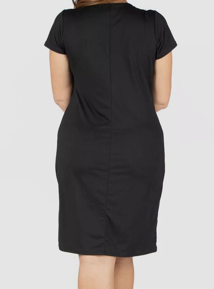 24seven Comfort Apparel Women Black V-Neck Faux Wrap Dress Plus Size 1X