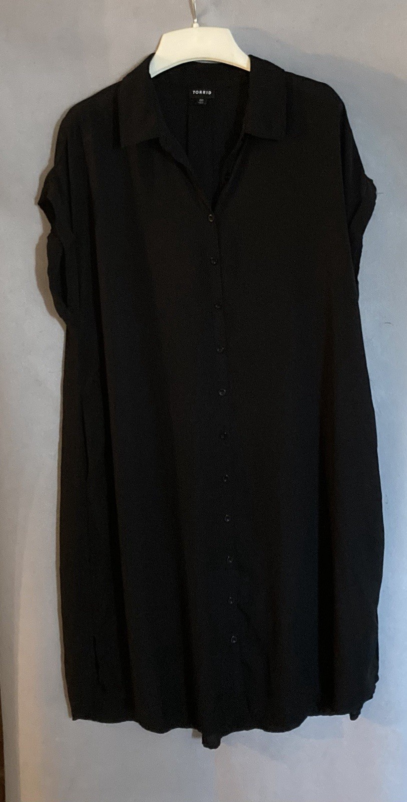 TORRID 00 M/L Black Drop Shoulder Short Sleeve Button Front Tunic Shirt Dress