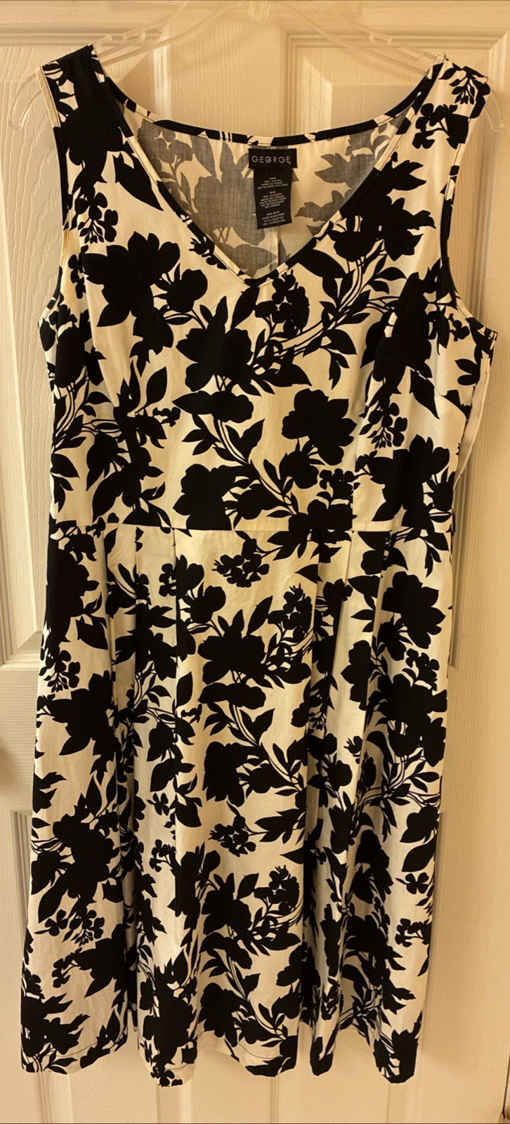 George Size 12A Black And White Floral Sleeveless A-Dress Cotton
