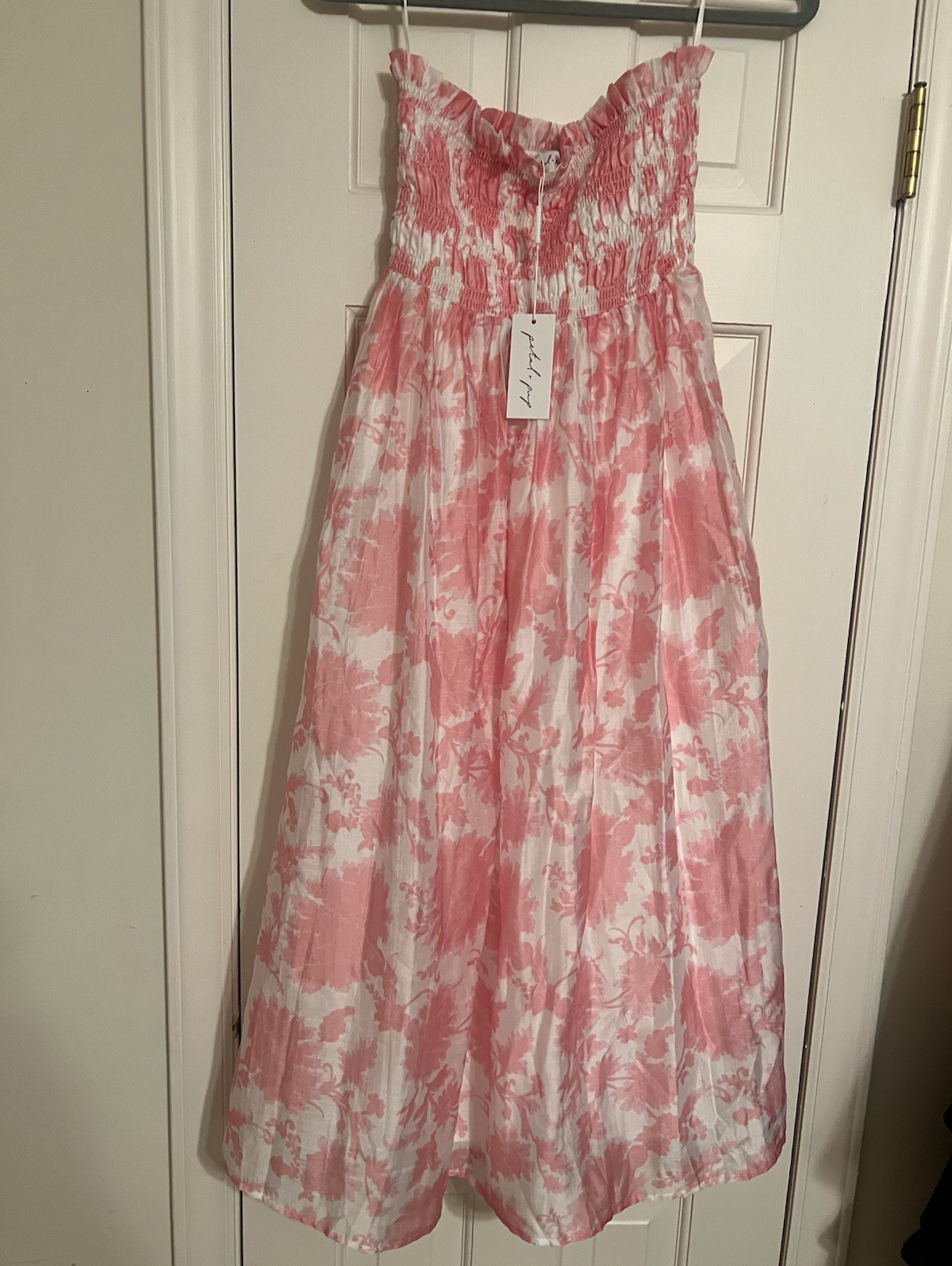 NWT petal and pup Strapless Smocked Midi Dress Pink Floral S