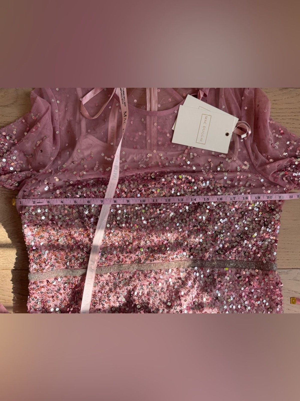 NEW MAC DUGGAL High Neck Short Sleeve Sequin Embellished Gown Sz: 18 #93909 $750