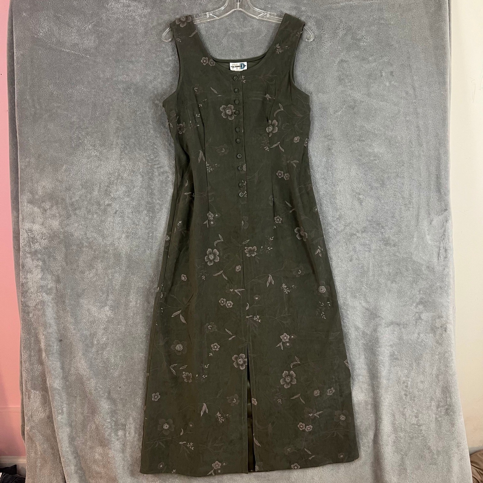 Vintage 1990s Paul Harris Maxi Dress Womens s Faux Suede Floral School Teacher