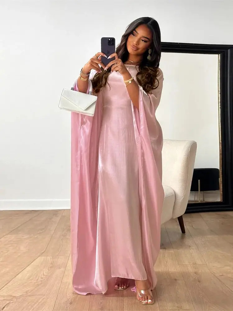Ramadan Eid Abayas for Women Modest Fashion Shimmer Batwing Satin Abaya Dubai Lu