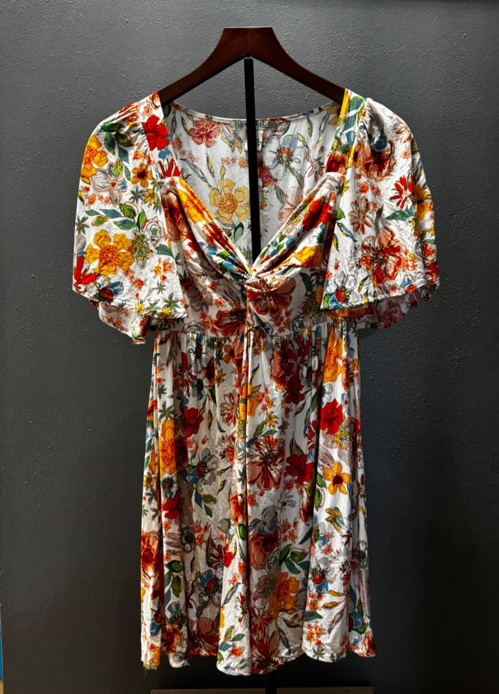 Free Market Flying Tomato Vibrant Orange Floral Short Dress Size Small