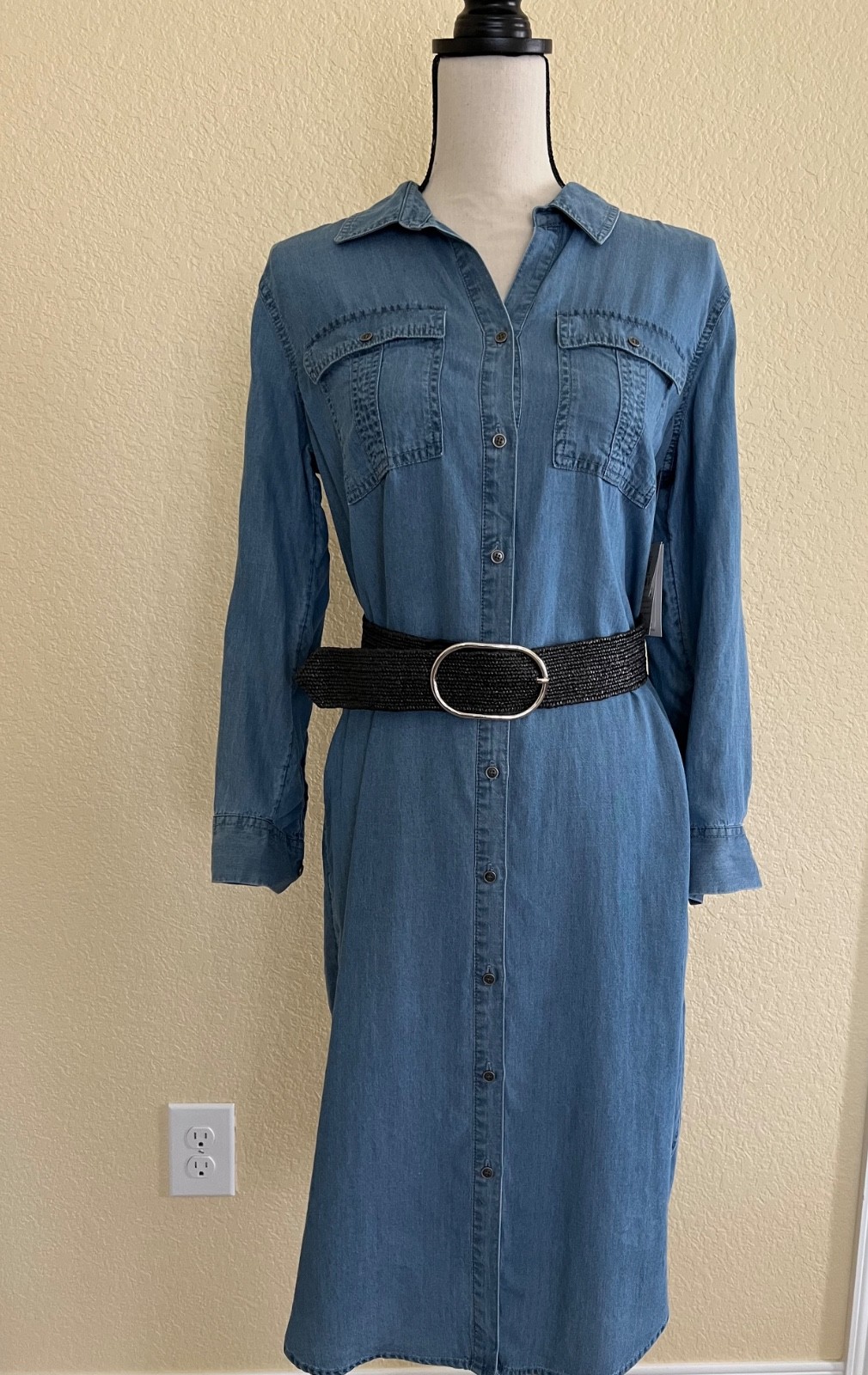 Westbound Shirt Dress Med. Wash Tencel Denim w/ Rolltab Sleeves PS
