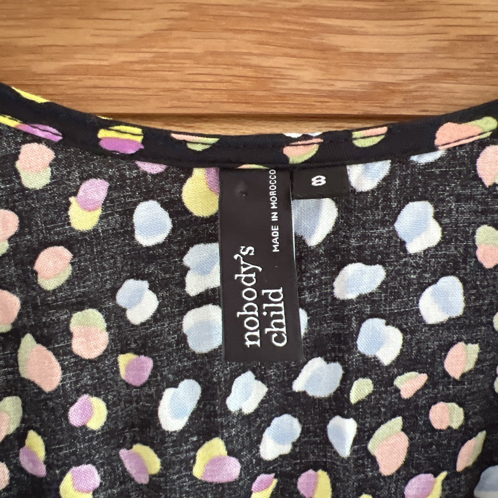 Nobody’s Child Black Dot MultiColour Midi Dress Button Down Sleeveless 8 viscose