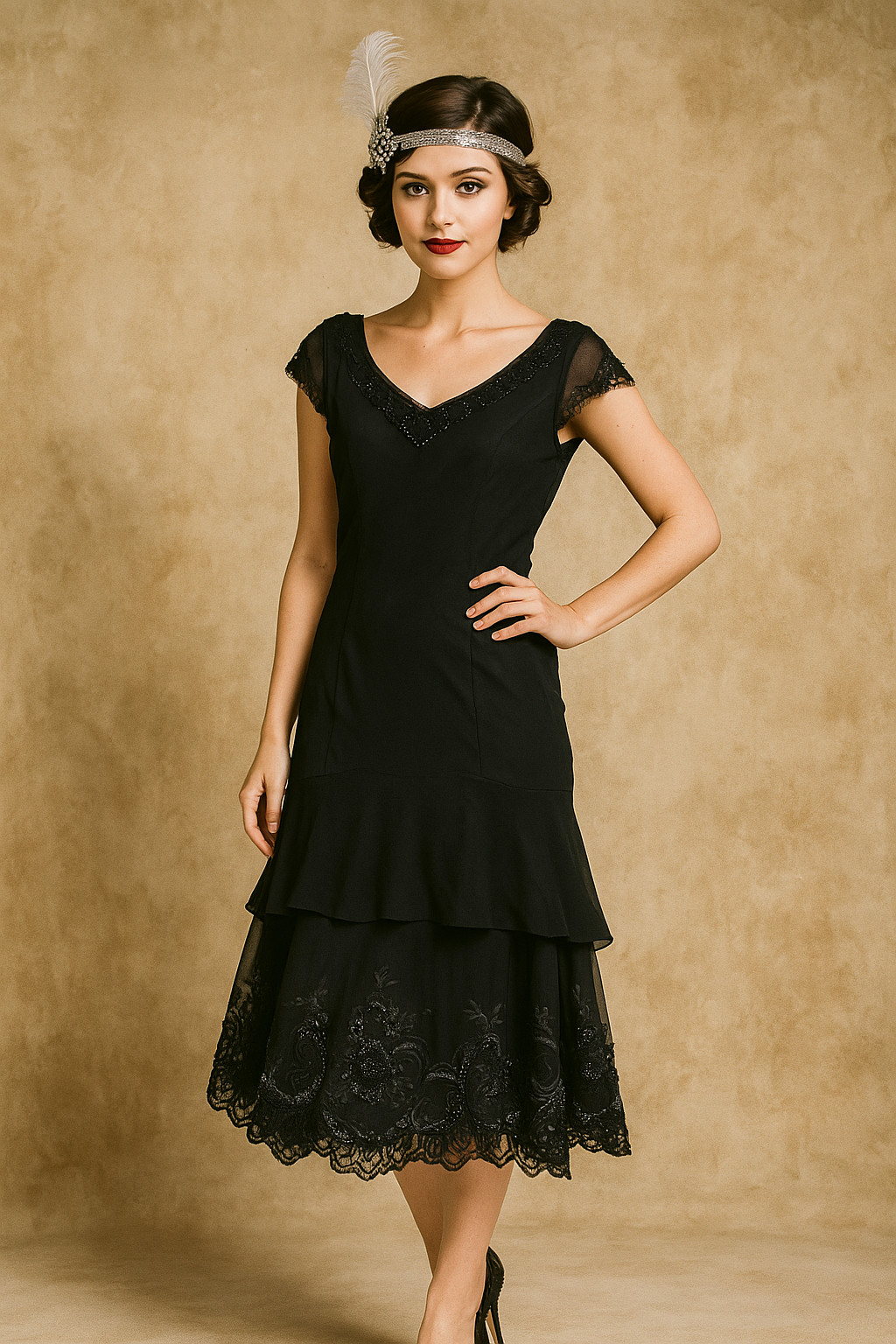 Flapper Revival Dress Layered Beaded Small Retro Black 50s 60s 70s Glamorous