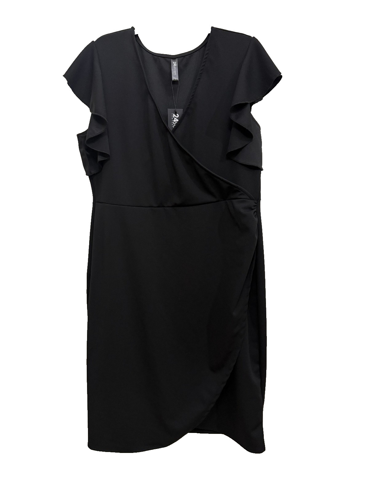 $96 24seven Comfort Apparel V-neck Knee Length Dress Black Plus Size 1X
