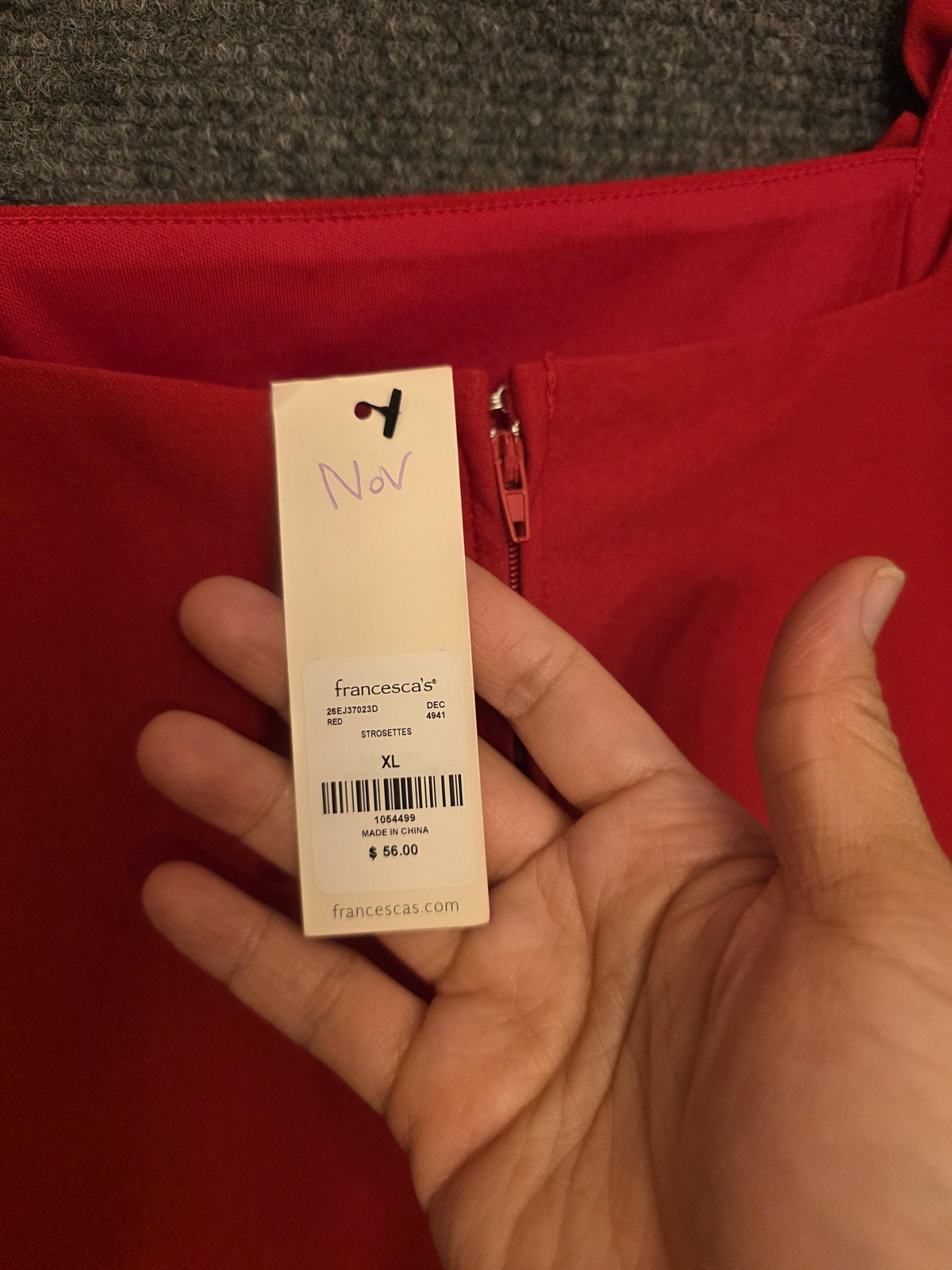 Francesca’s Dress Womens XL Red Rosette Strap Scoop Neck Sheath Mini Party