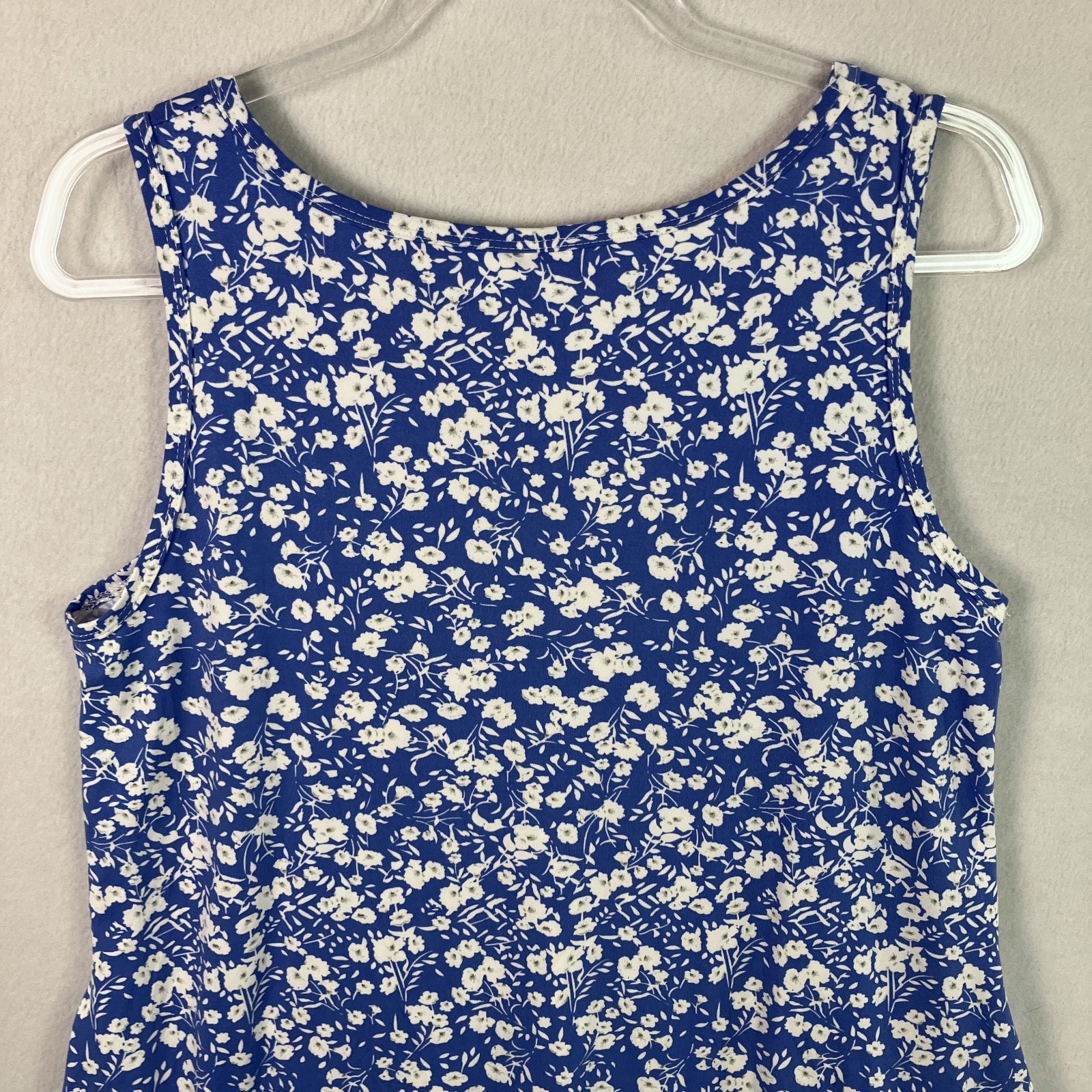 Auselily Sleeveless V-Neck Swing Tank Dress Women’s Size L Blue Ditsy Floral NWT