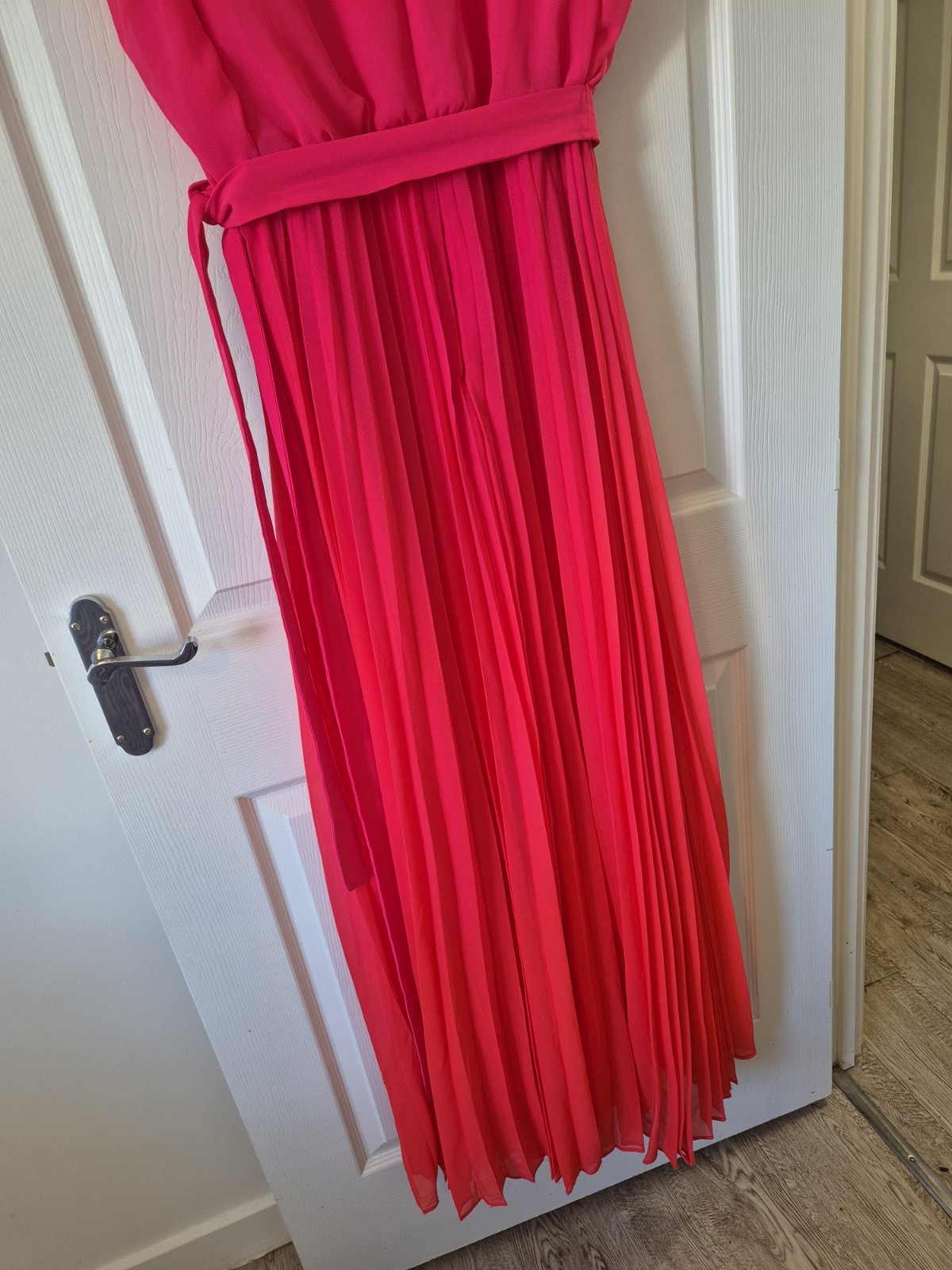 Phase Eight Pink/Red Ombre Piper Dress, Occasion Pleated Maxi, Size 2XL NWTS