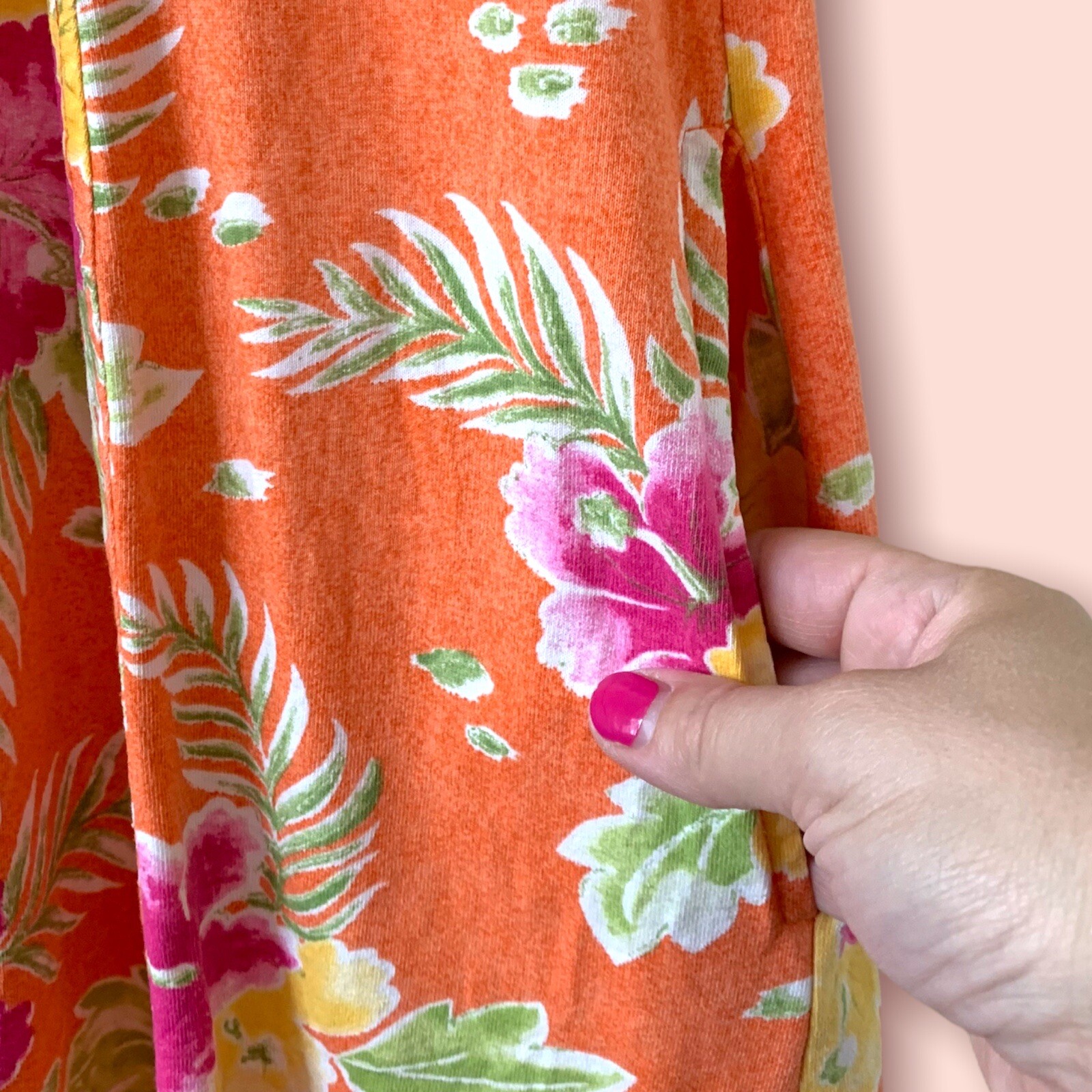 Vintage 1990s Capacity Knits Orange Tropical Floral Maxi Dress Size Medium