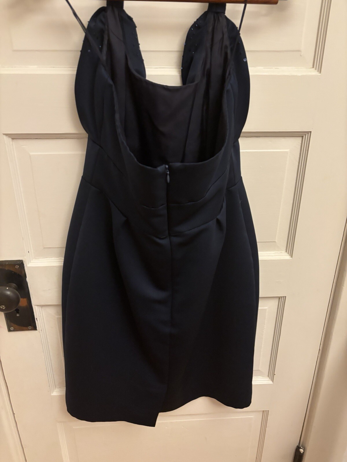 Badgley Mischka Tara Embellished Taffeta Halter Sheath Dress Blue Size 8 $595