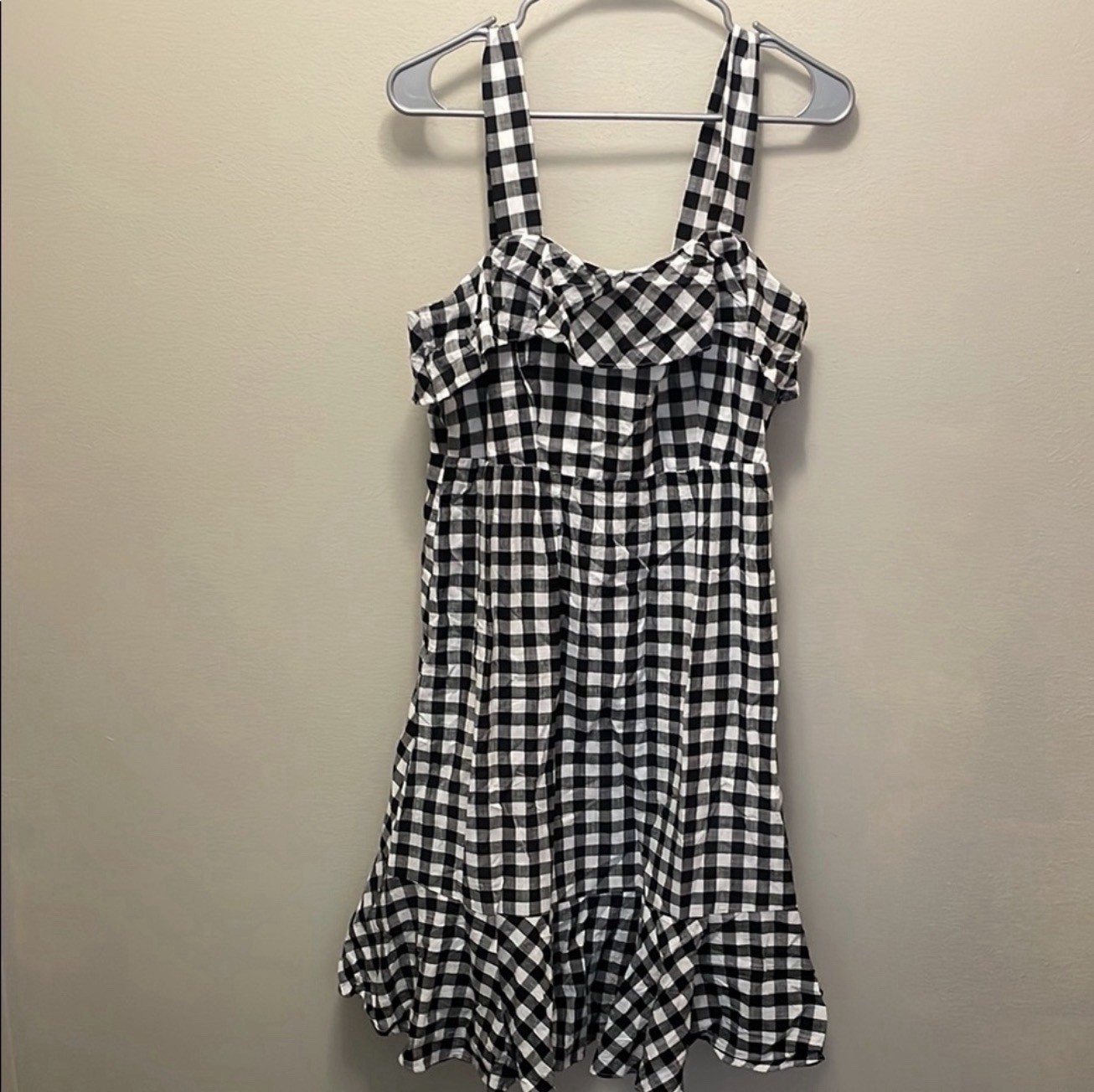 J.CREW Black/White Gingham Sundress Square Neck Smocked Knee Length Size 8