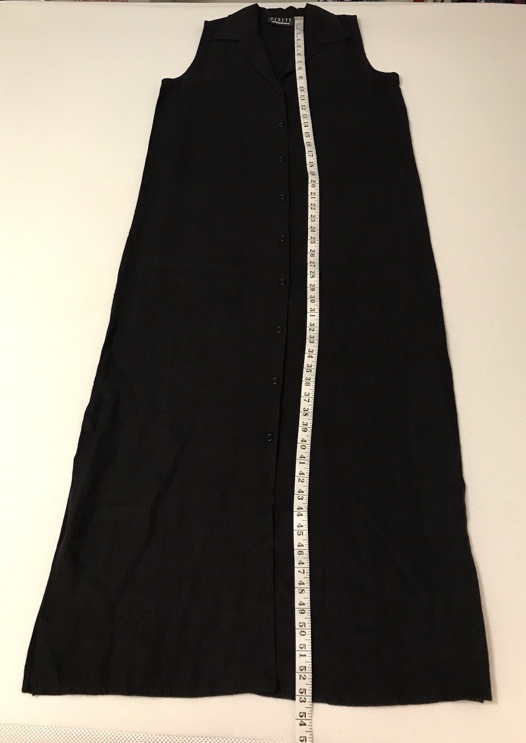 Finity Linen Maxi Dress Women 8 Black Button Down Lagenlook Coastal Boho Beach
