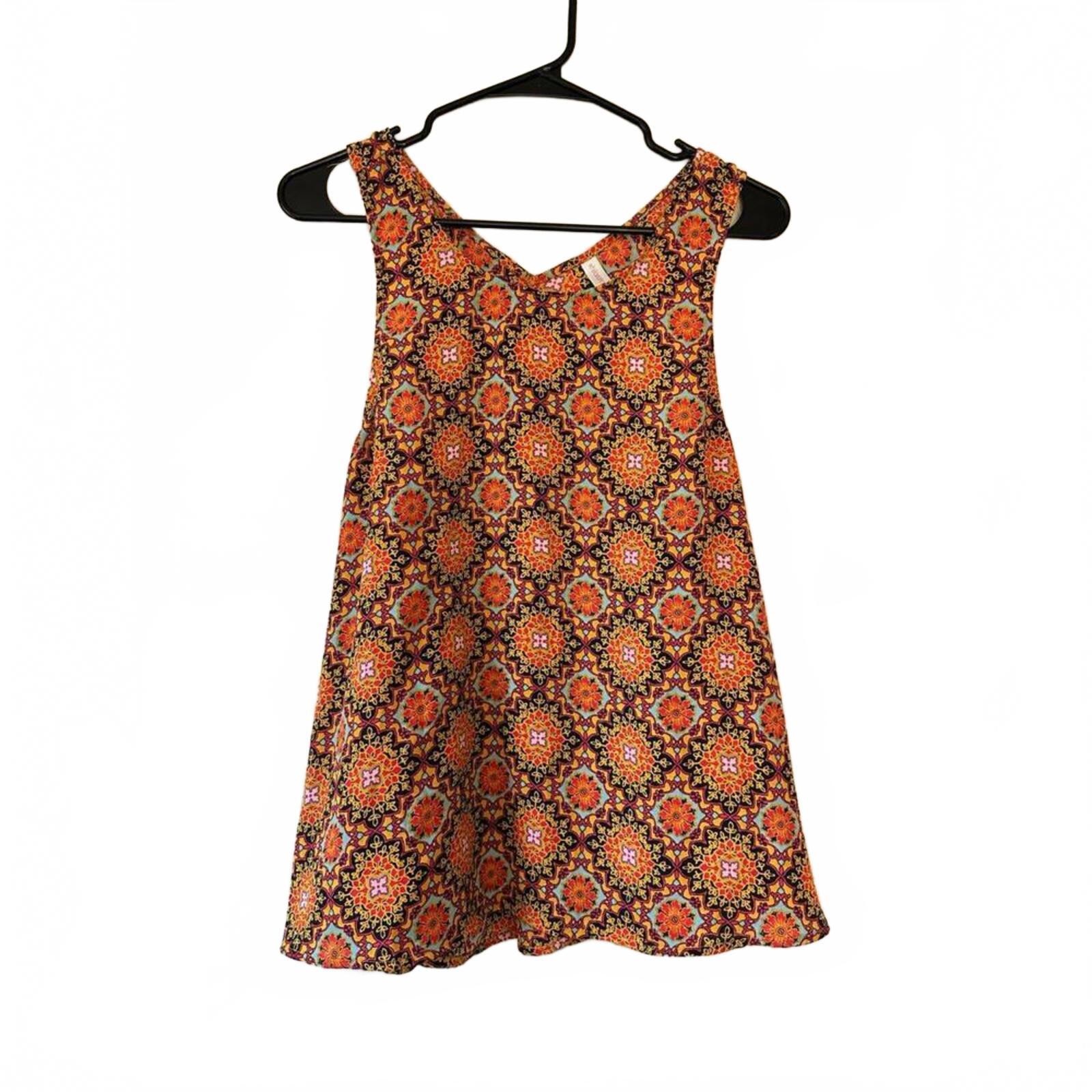 Xhilaration Sleeveless Fit & Flare Top Orange Medallion Print