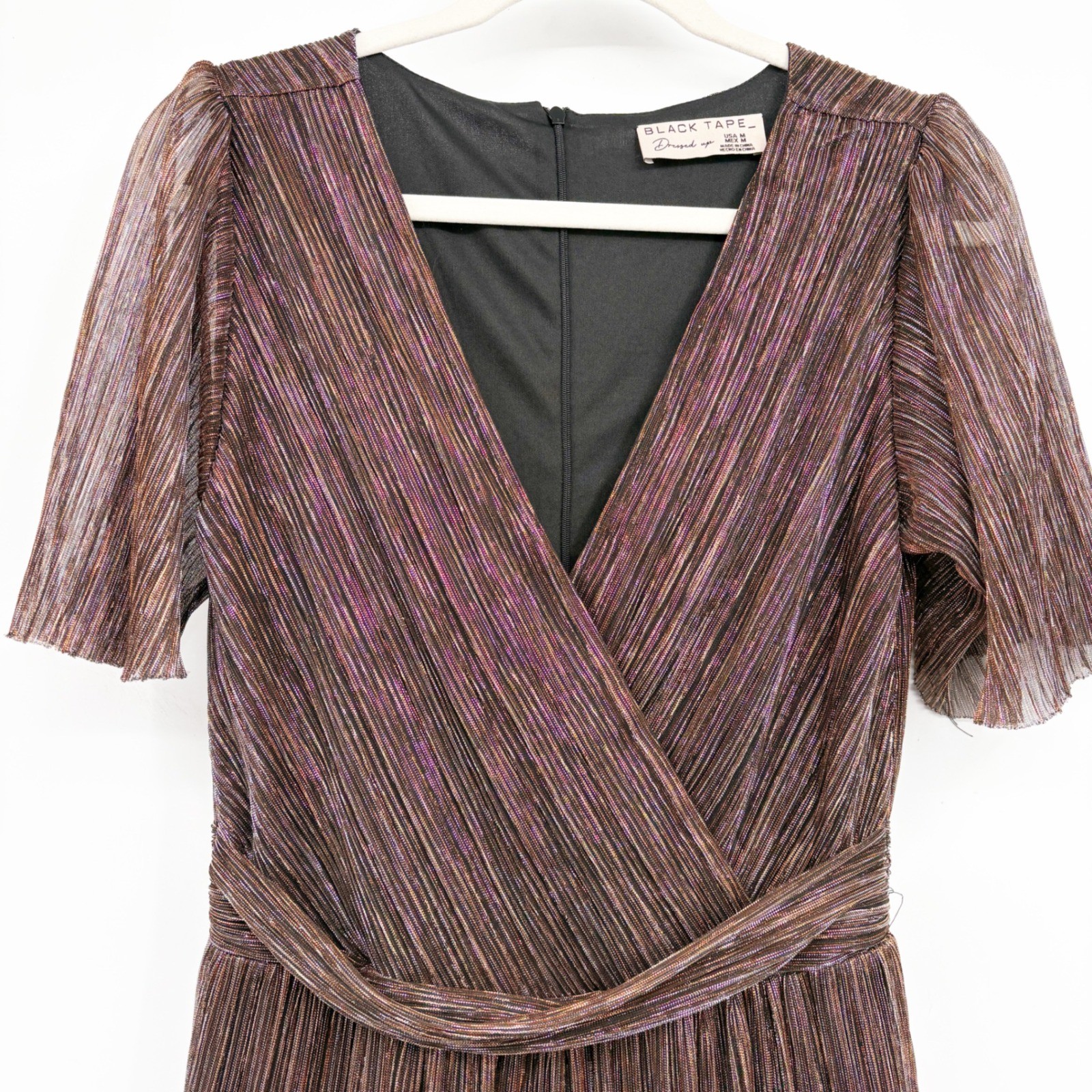 Black Tape Womens Bronze Metallic Plisse Tiered Glam Holiday Maxi Dress Size M
