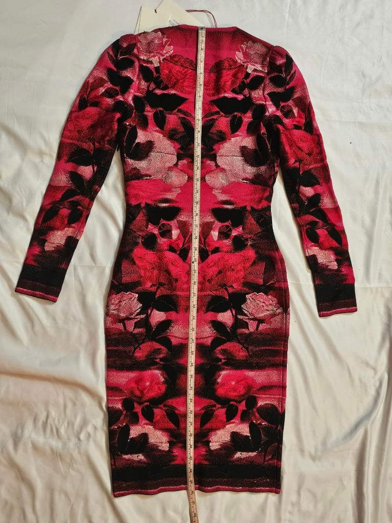 Alexander McQueen NWT Blurred Rose Jacquard Silk Dress Amaranth Red – S – $1600
