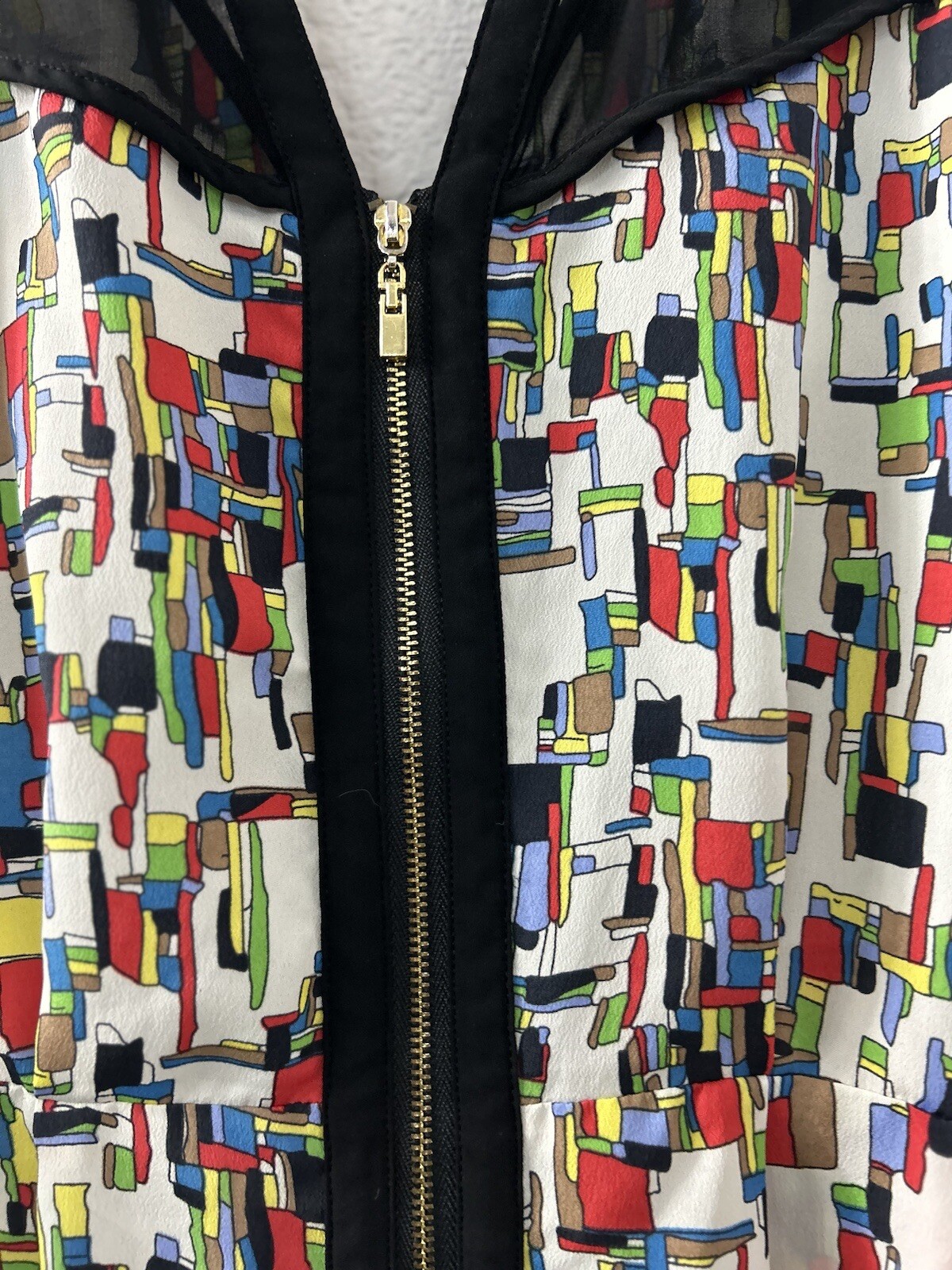 I. Madeline Womens Geometric Casual Full Zip Sleeveless Dress Sz M V-neck Hi Low