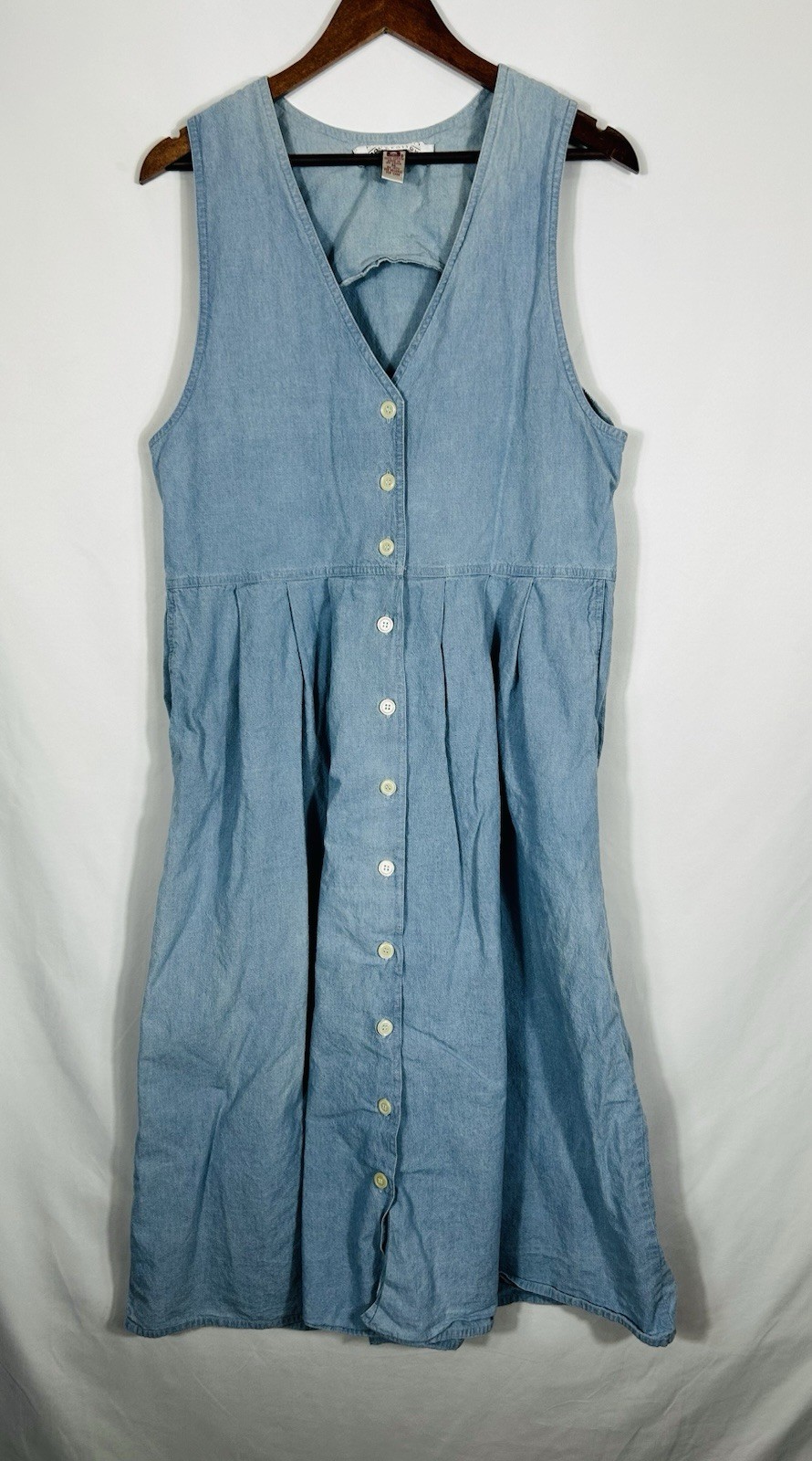 VTG Country Cottage Button Front Overall Jumper Dress Denim Prairie Peasant – M