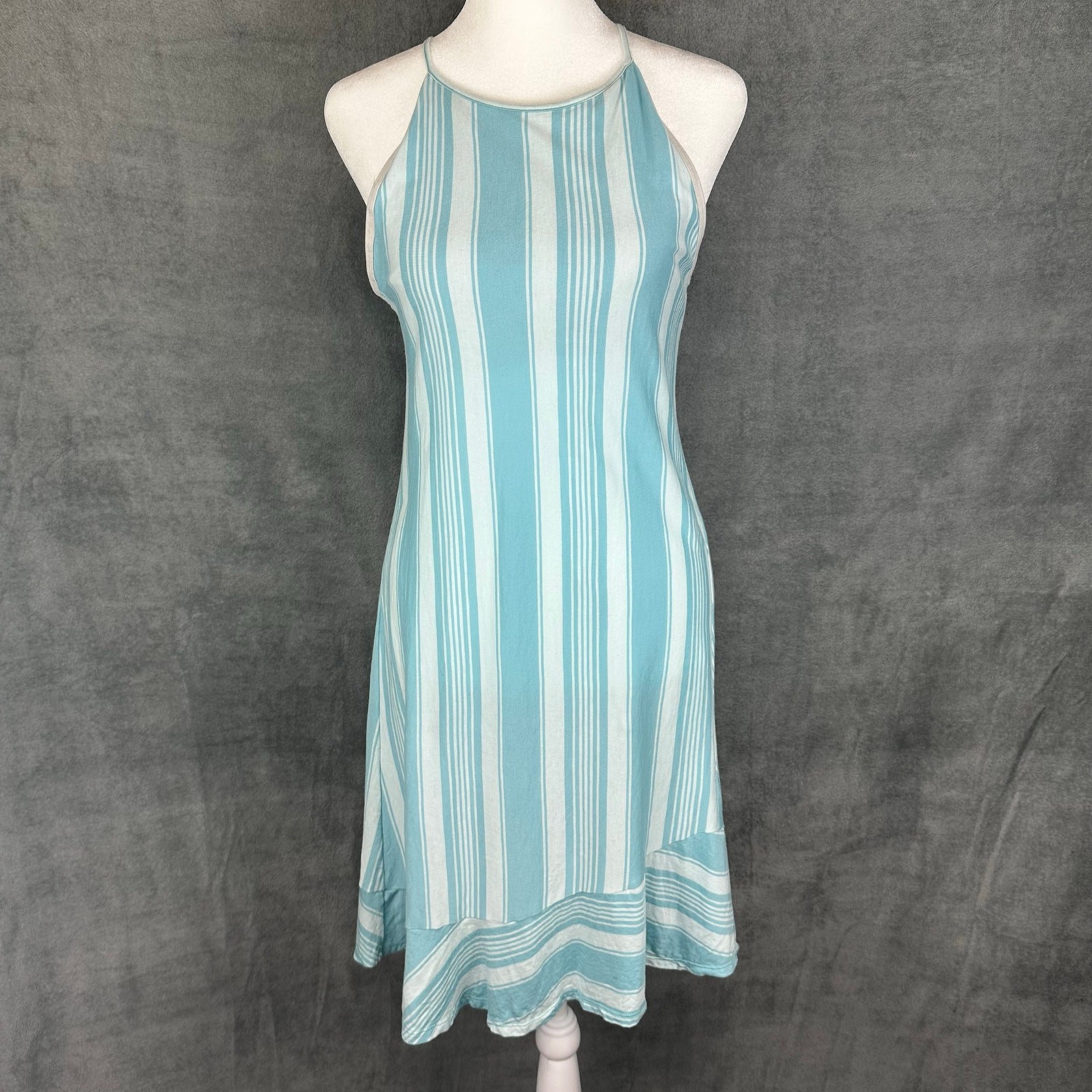 Patagonia Dress Womens Small Blue Striped Alpine Valley Ruffle Outdoor Nature