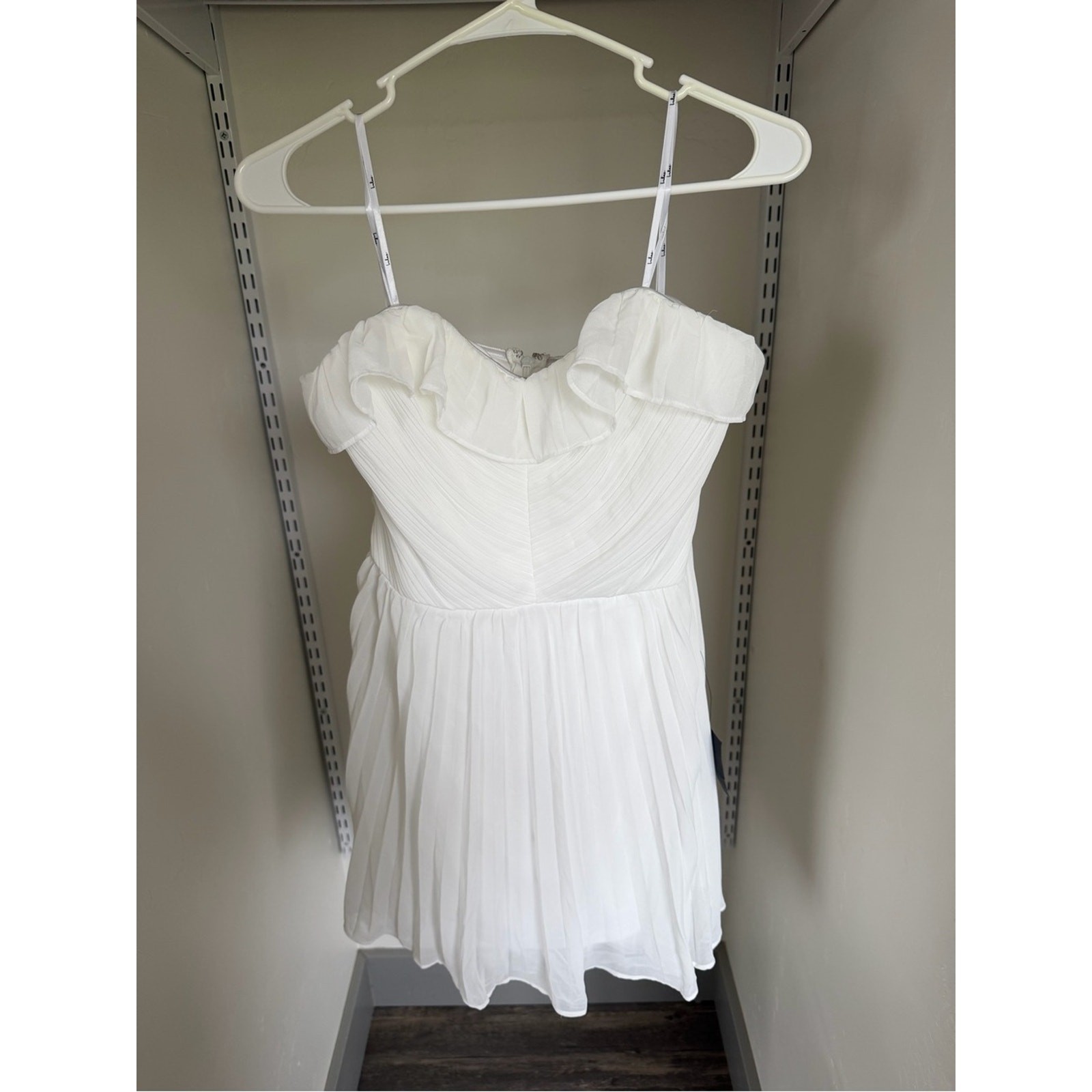 Lulu’s White Pleated Ruffle Strap Mini Dress