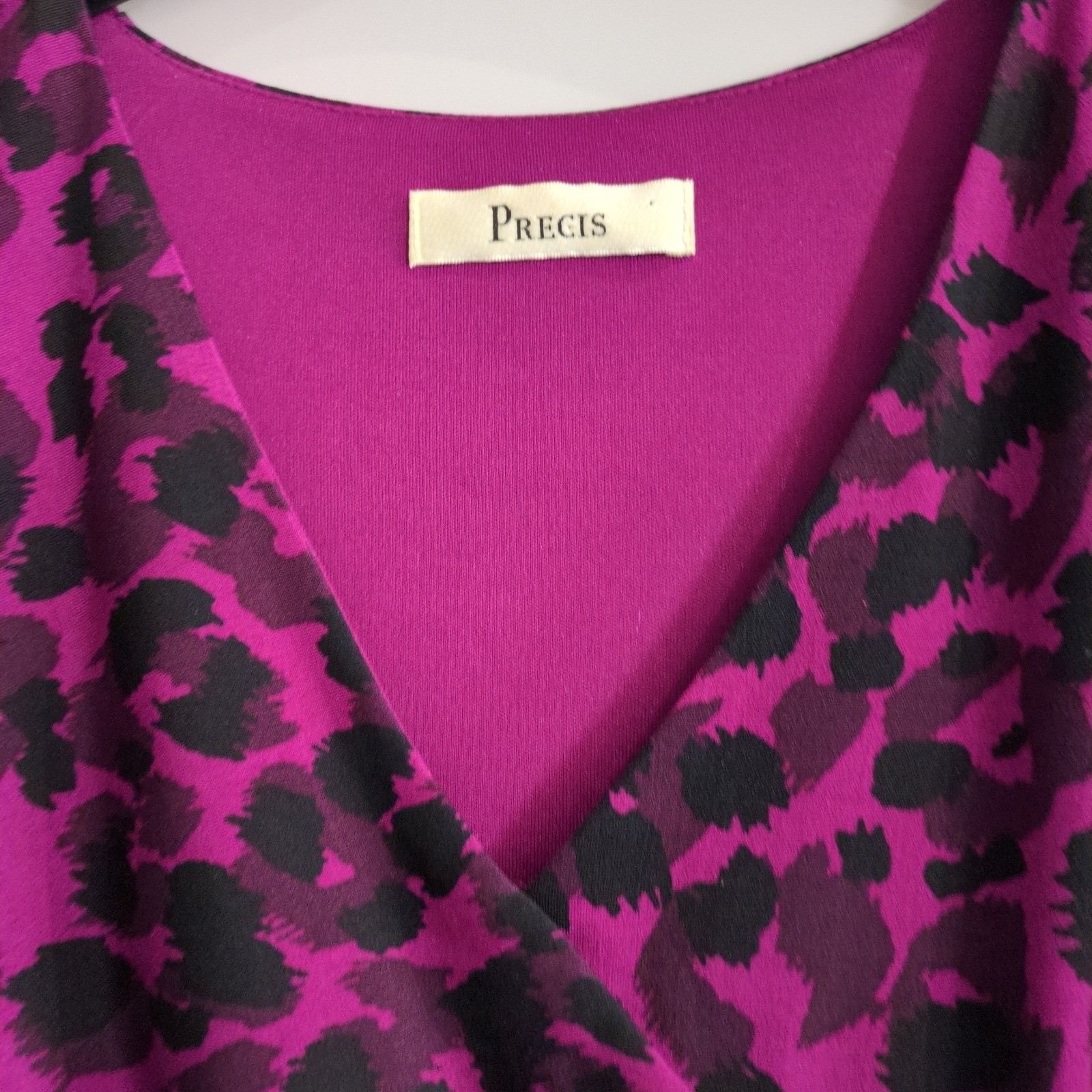 Precis Size 10 Purple Leopard Print Faux Wrap Dress 3/4 Sleeve