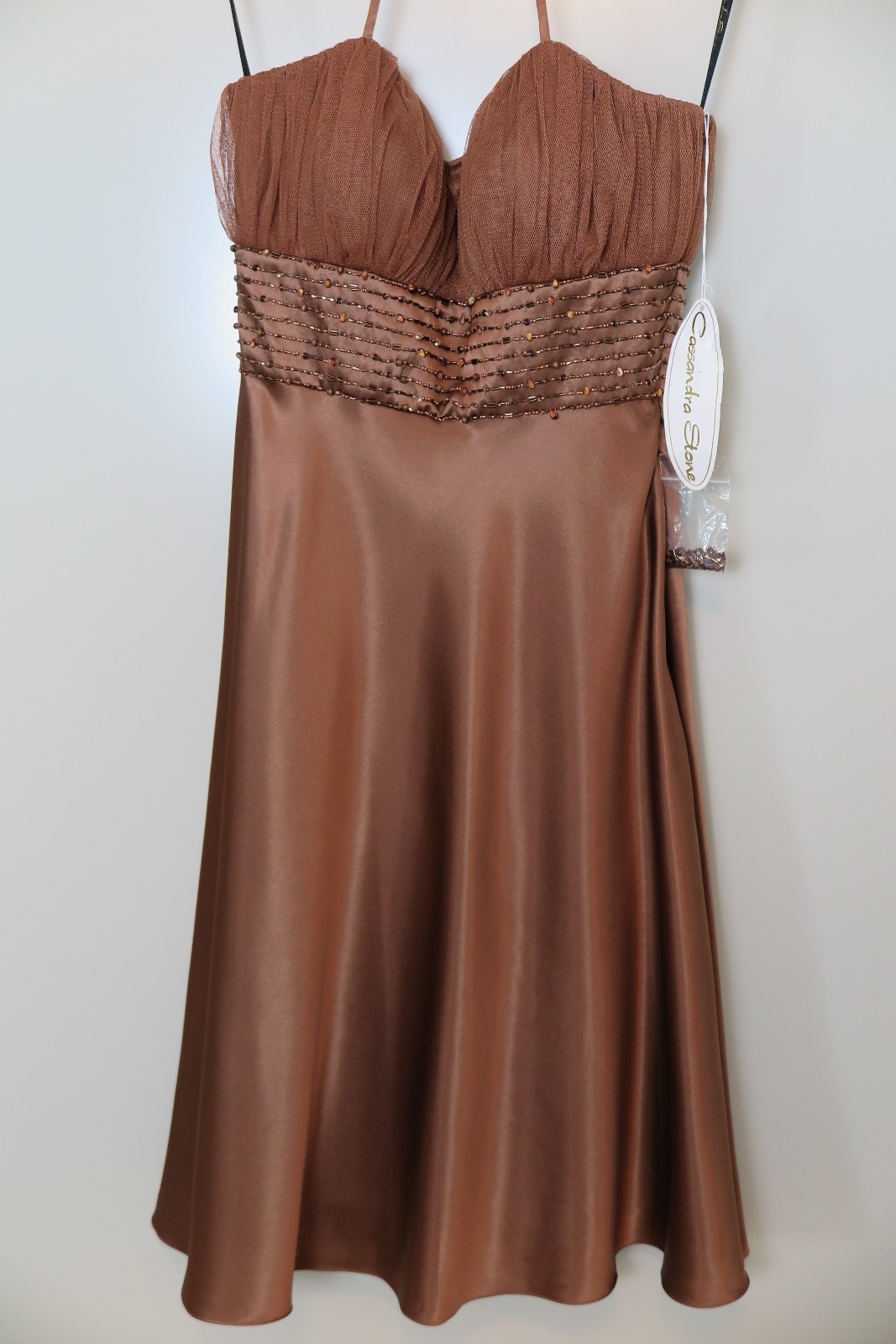 NWT Cassandra Stone Brown Bronze Spaghetti-Strap-Halter Dress Size 2
