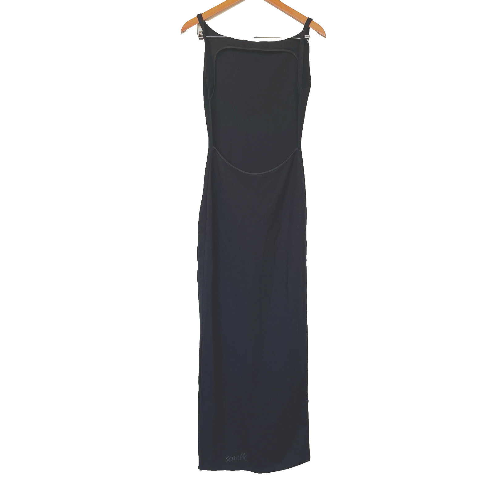 NWOT Eaves Womens Sexy Backless Maxi Dress S Black Stretch Side Slit Witchy Vamp
