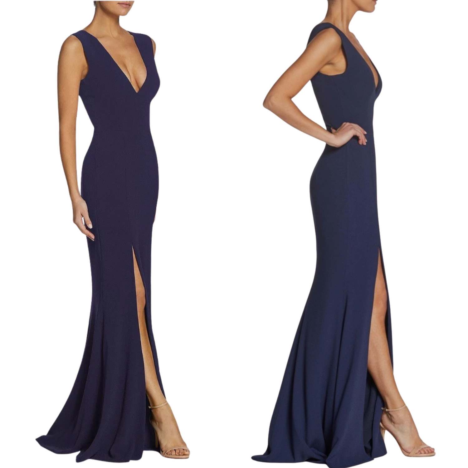 Sexy Long, Dark Blue Bodycon Mermaid Gown; Plunge Crepe Trumpet Sz XS