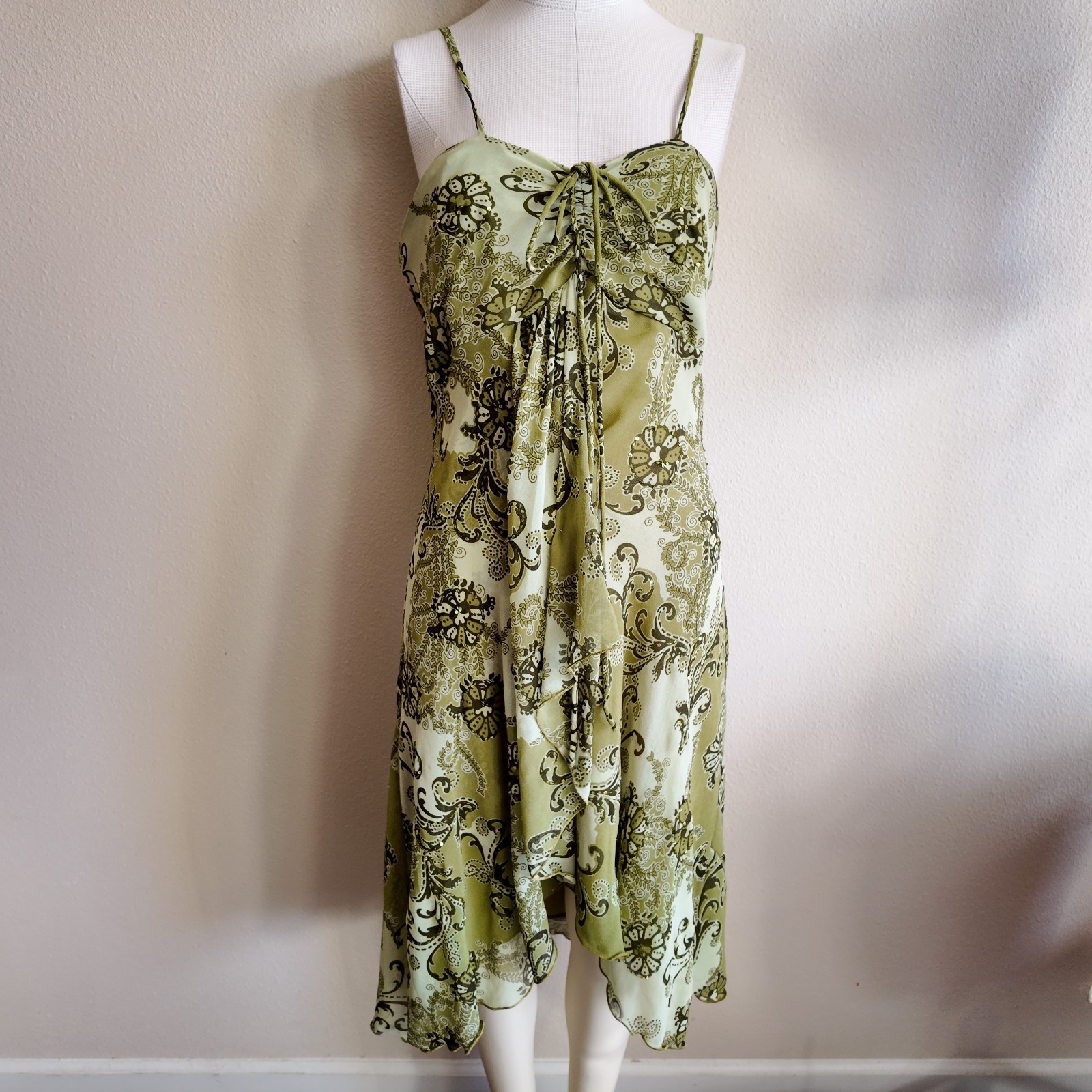 y2k boho slip dress sequined paisley print by angel apparel size L vintage 2000s