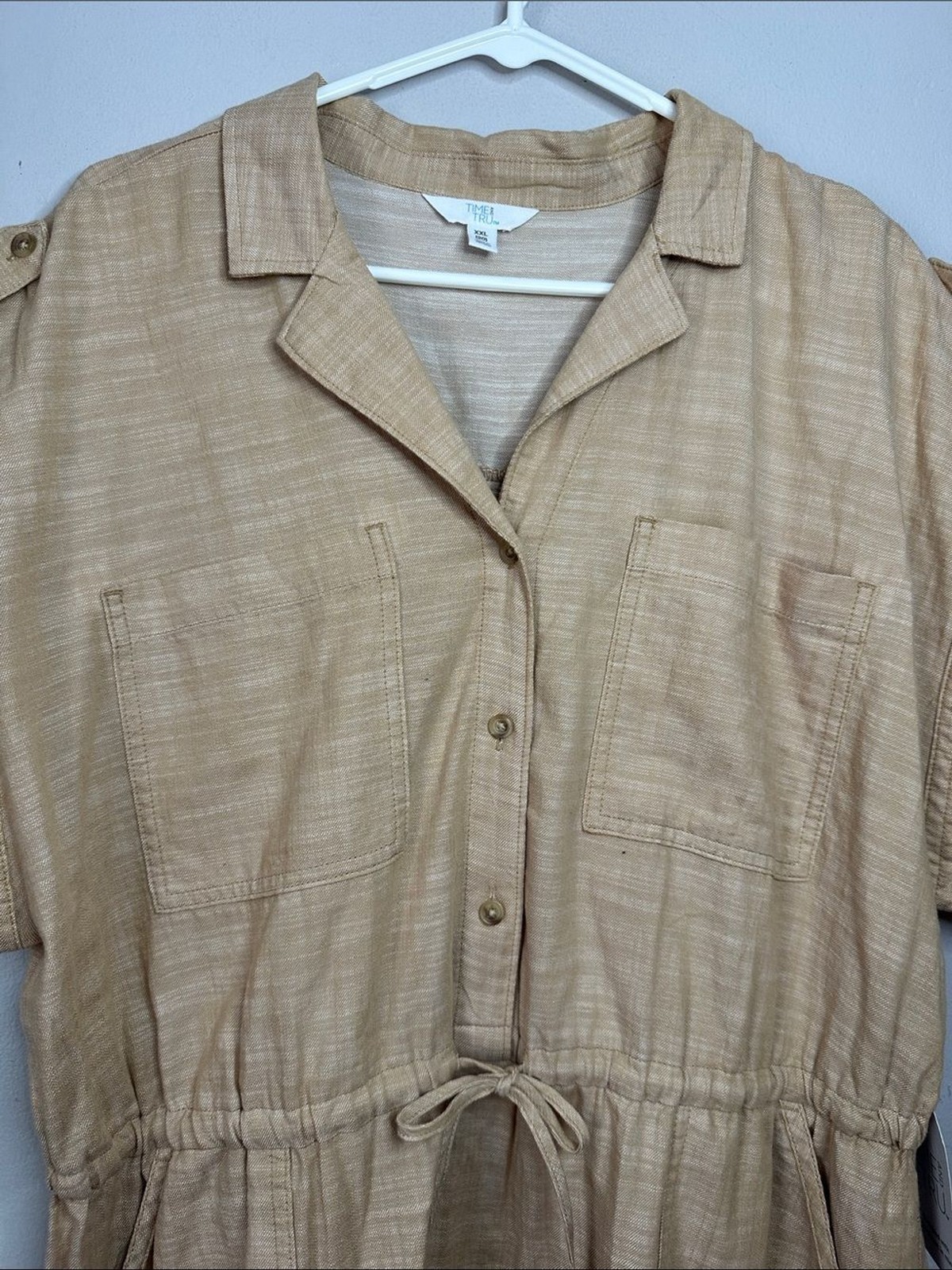 Light Tan Button Front Drawstring Utility Shirt Dress size XXL 20 NWT