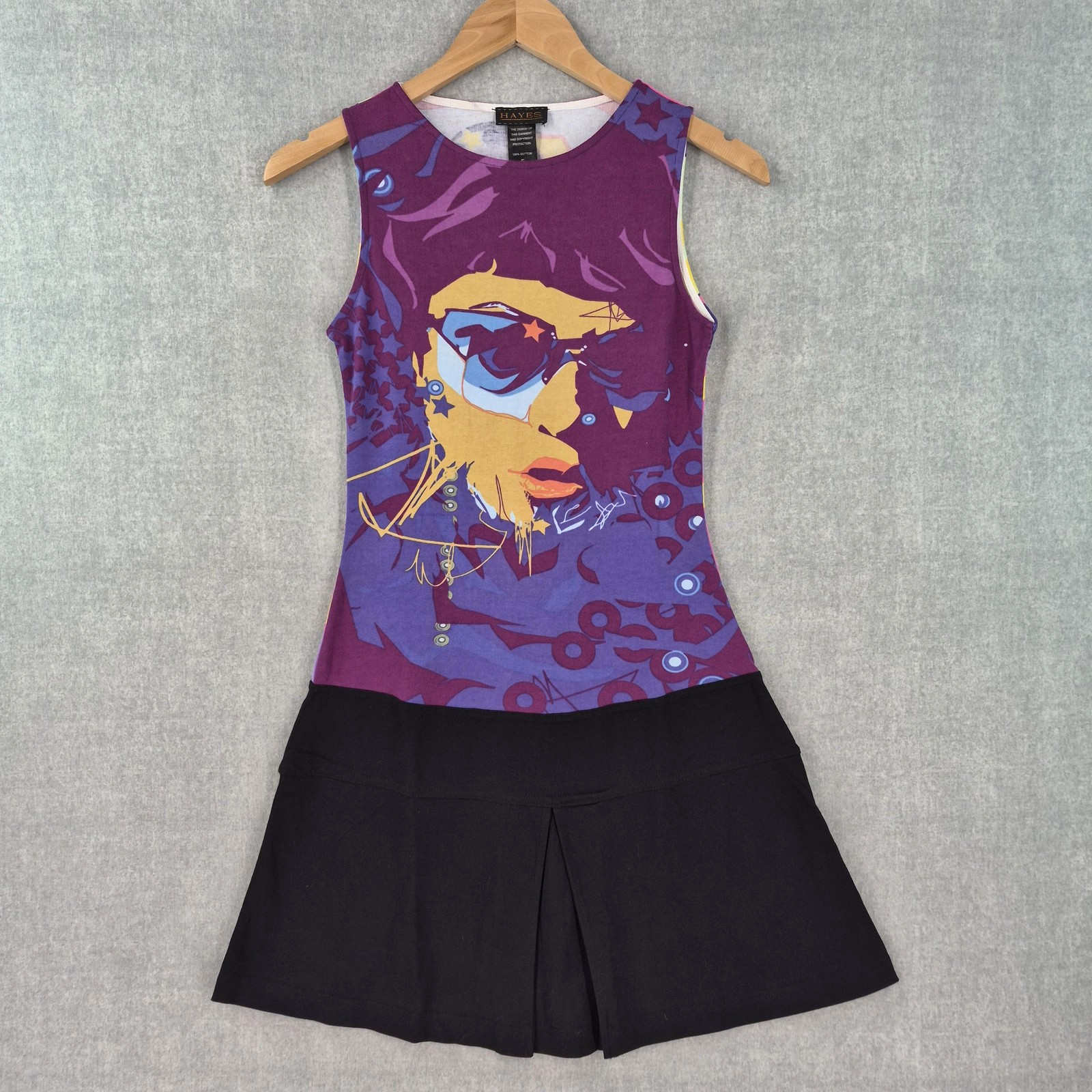 Vtg HAYES Y2K Deadstock Dress Multicolor Pleated Retro Maximalist Art Sleeveless