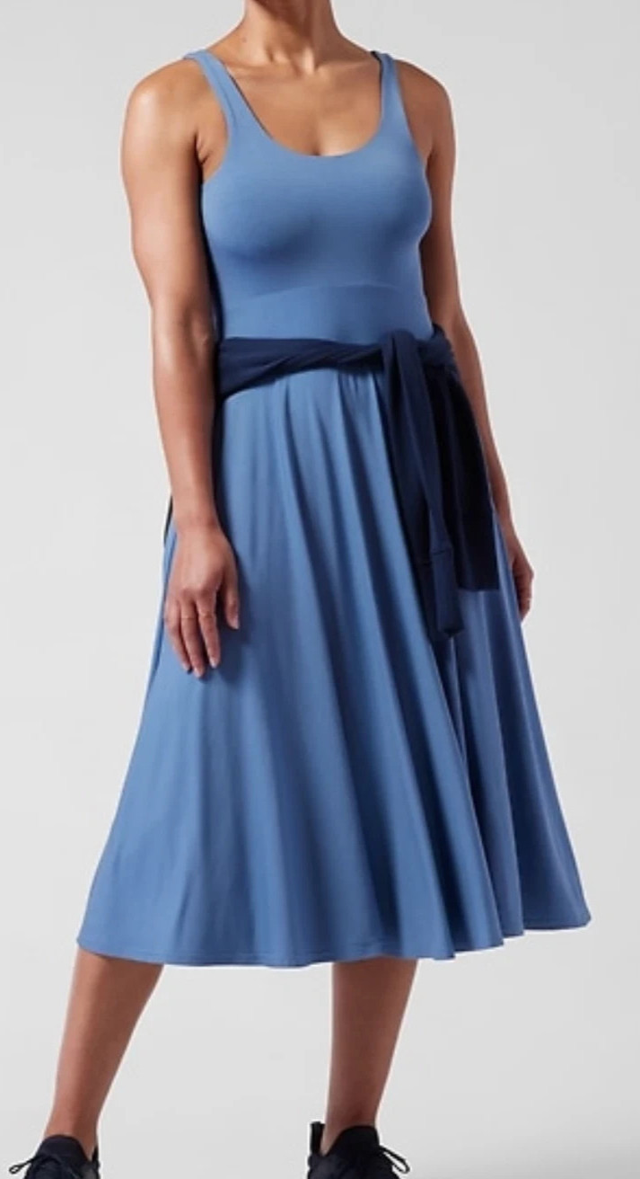 NWT MSRP $98 Athleta Size Medium Coastline Blue Santorini Midi Dress #798380