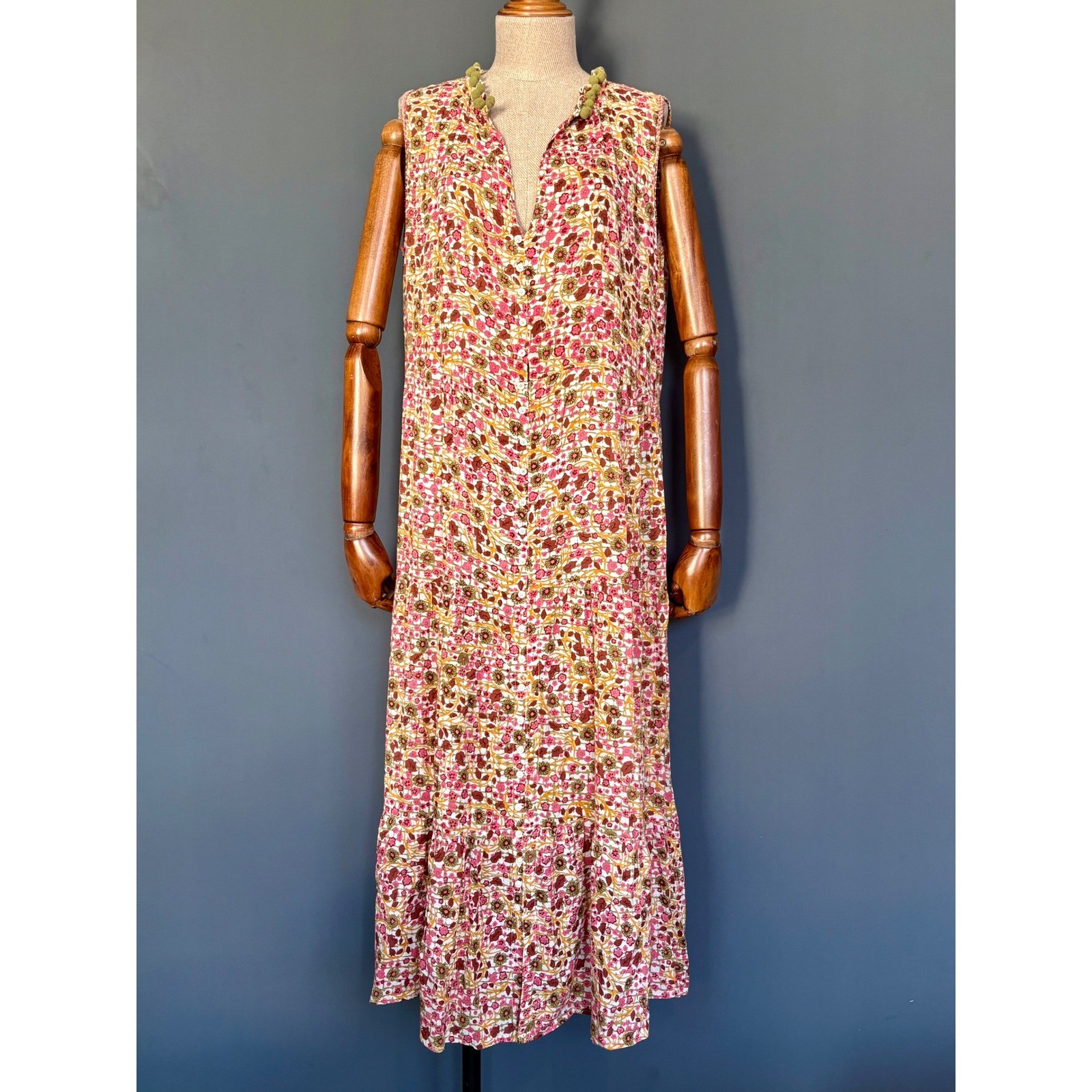 Poupette St Barth Button Down Maxi Dress | Size L | Sleeveless Floral Babydoll