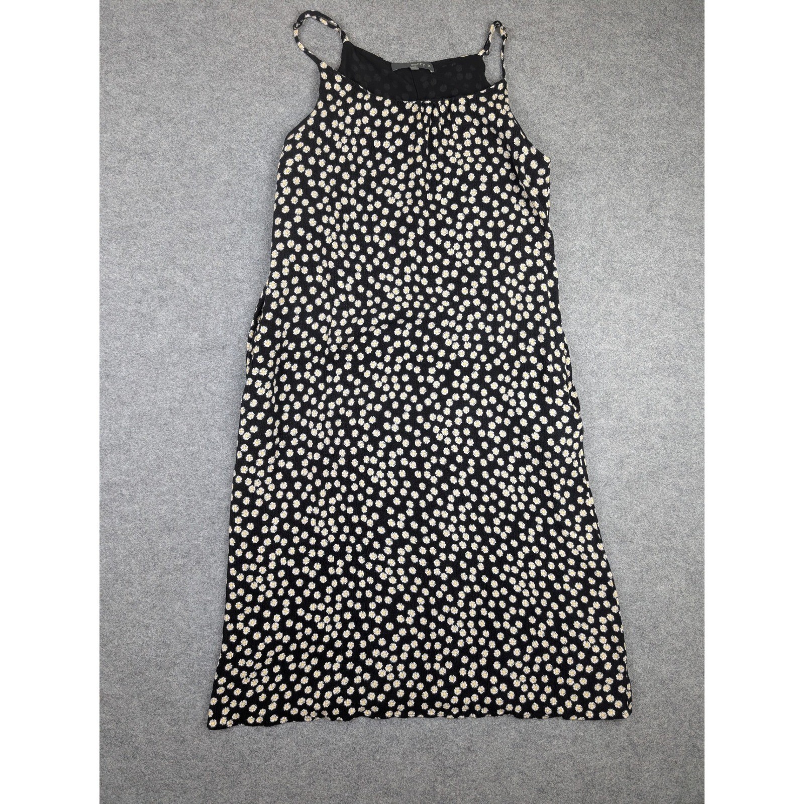 Matty M Womens Black Daisy Floral Midi Dress XS Adjustable Straps Pockets