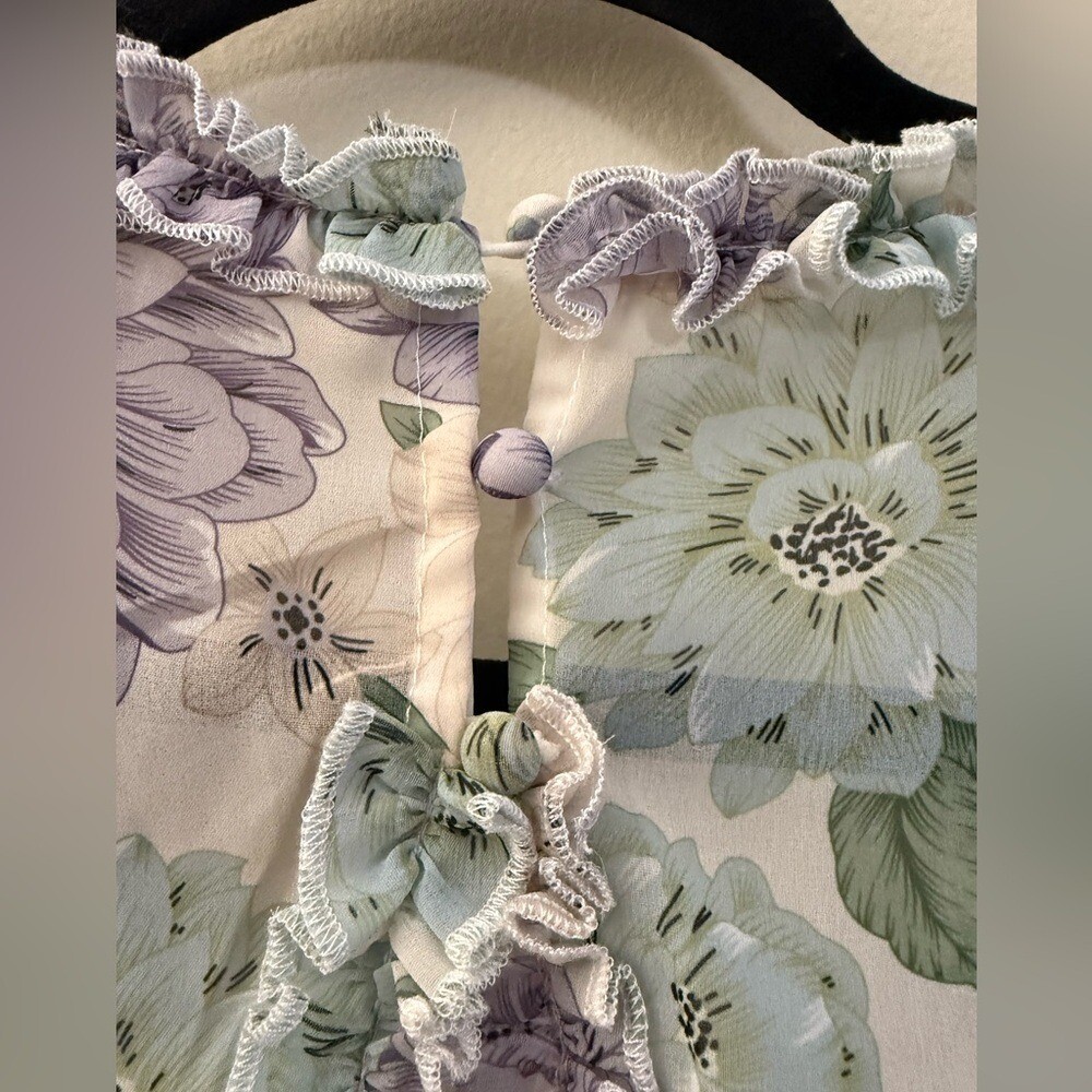 Saints + Secrets Floral Ruffle Open Back Mini Dress – S