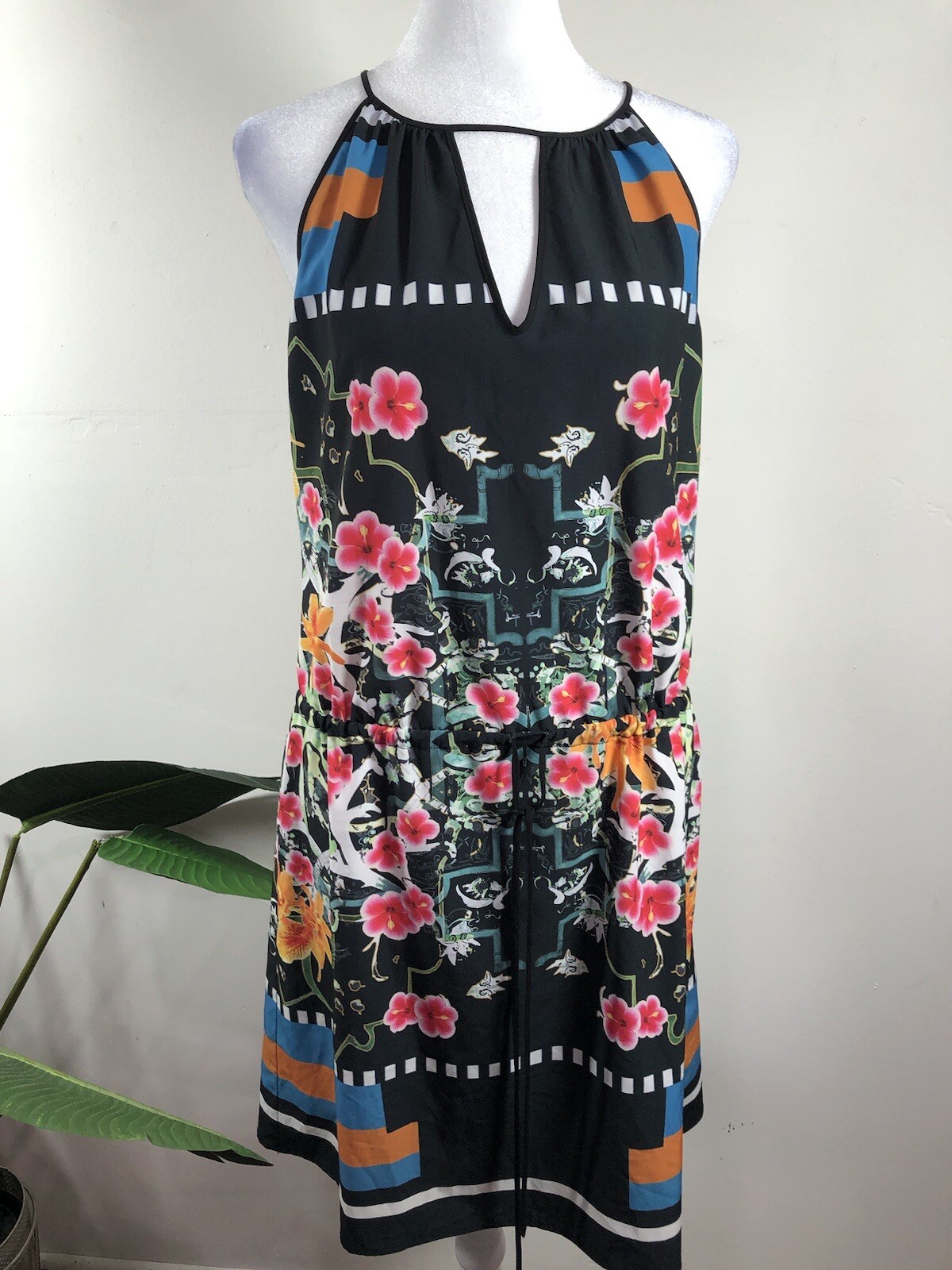 Clover Canyon Orange Floral Disc Neoprene Scuba Sheath Dress S Bodycon SEXY