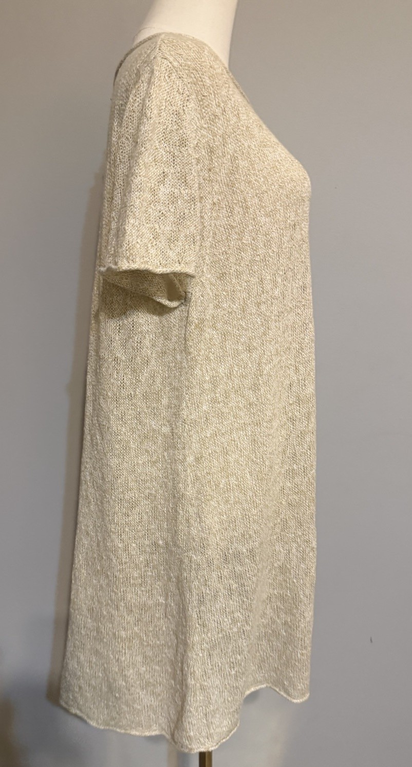EILEEN FISHER 100% Linen Rolled Bateau Neck Tunic Dress Natural Heather Size XL