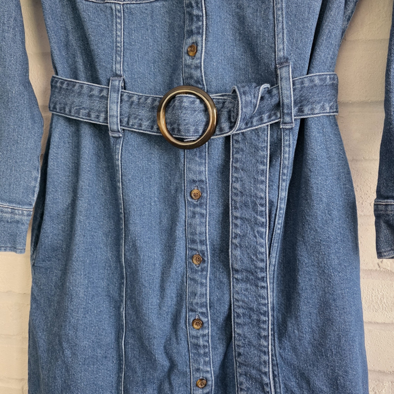 Land’s End Denim Button Down Classic Midi Shirt Dress All Season Size Small 6-8