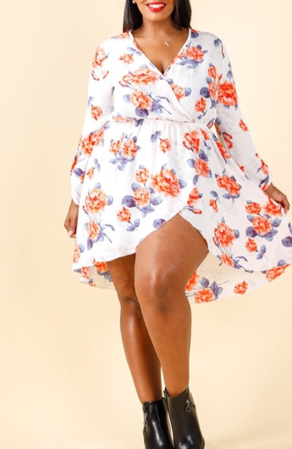 US Seller!!! NEW Plus Size Floral Print Midi Wrap Dress