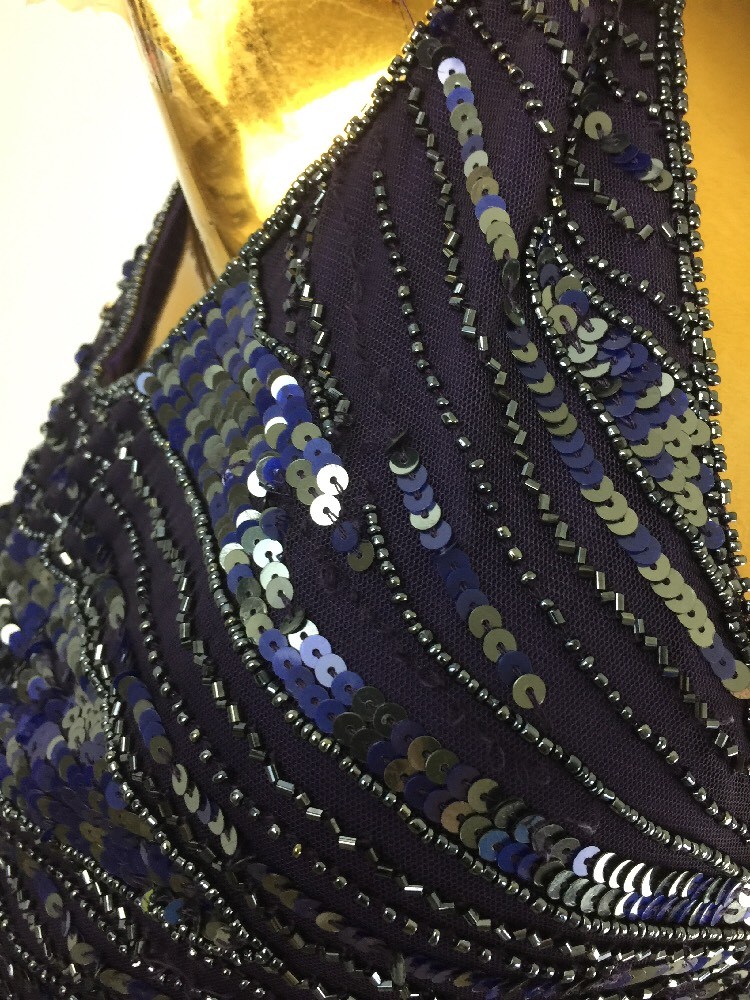 Patra Art Deco Beaded Sequins Blouson Purple Sleeveless Formal Gown Dress 12