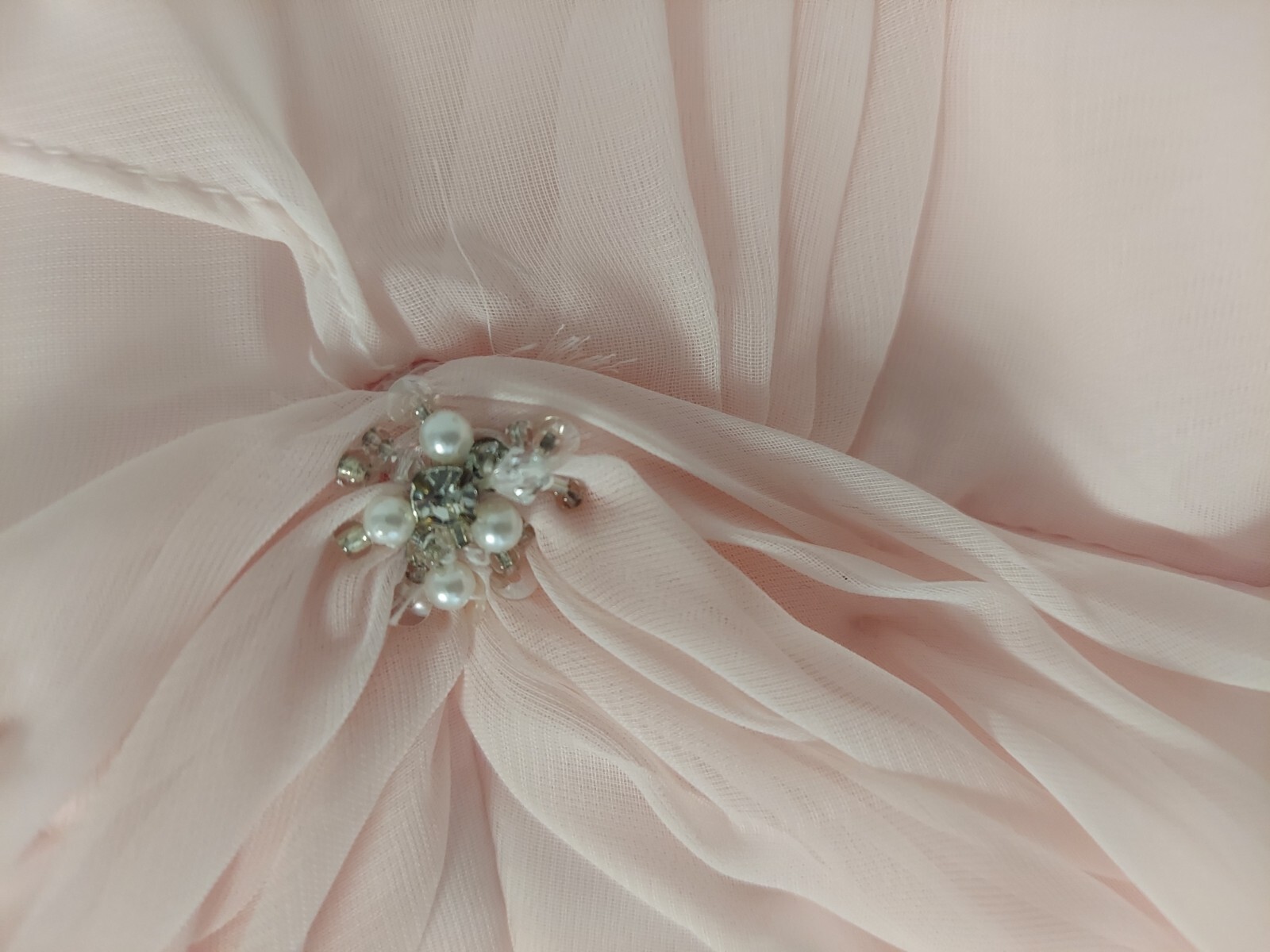 Mori Lee By Madeline Gardner Light Pink With Pearls Long Formal Dress, Size 3/4
