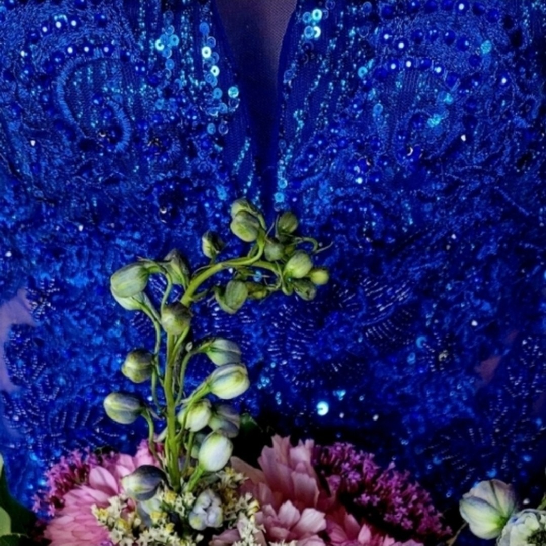 Blue Sequin Beaded Sheer V-Neck Sleeveless Mini Dress Fringe Hem