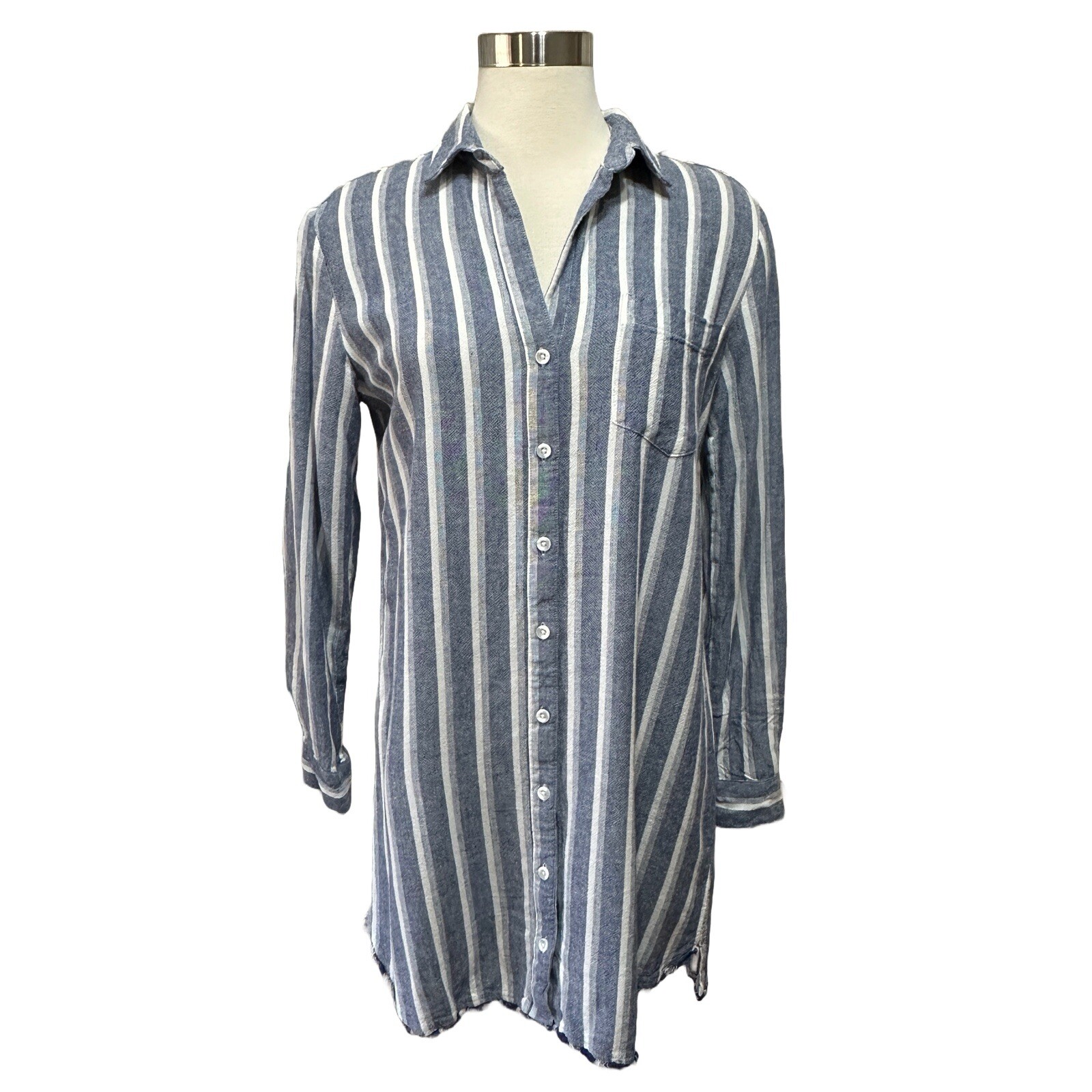 Cloth & Stone Stripe Tunic Dress Womens Small Blue Linen Blend Beach Vacation