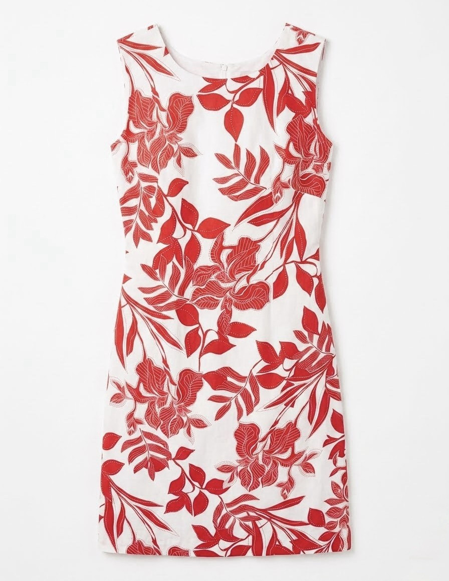 Harper 241 Coral White Floral Sleeveless Sheath Dress 12 Resortwear Vacation